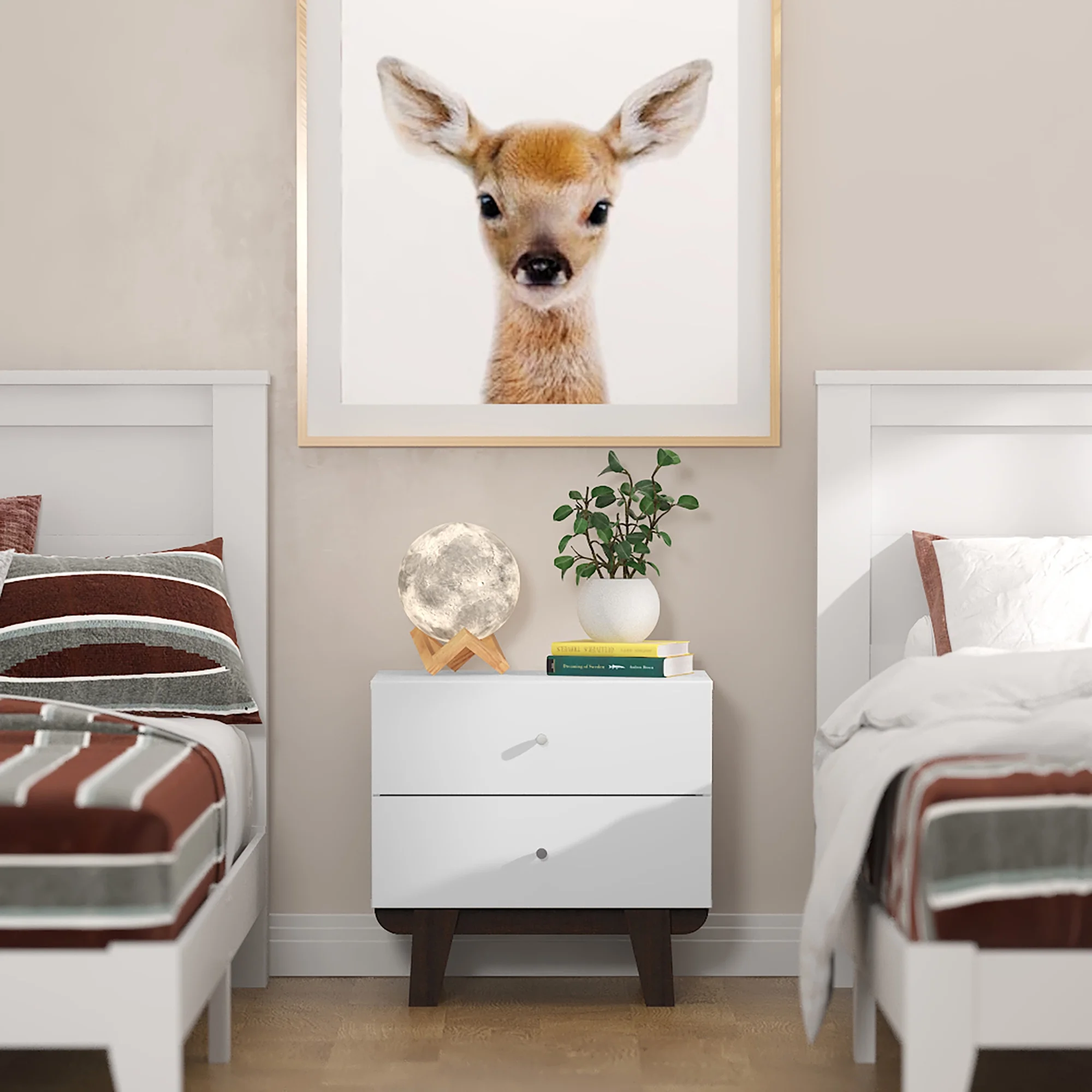 Kincaid Wood 2-Drawer Nightstand, Matte White, by Hillsdale Living Essentials