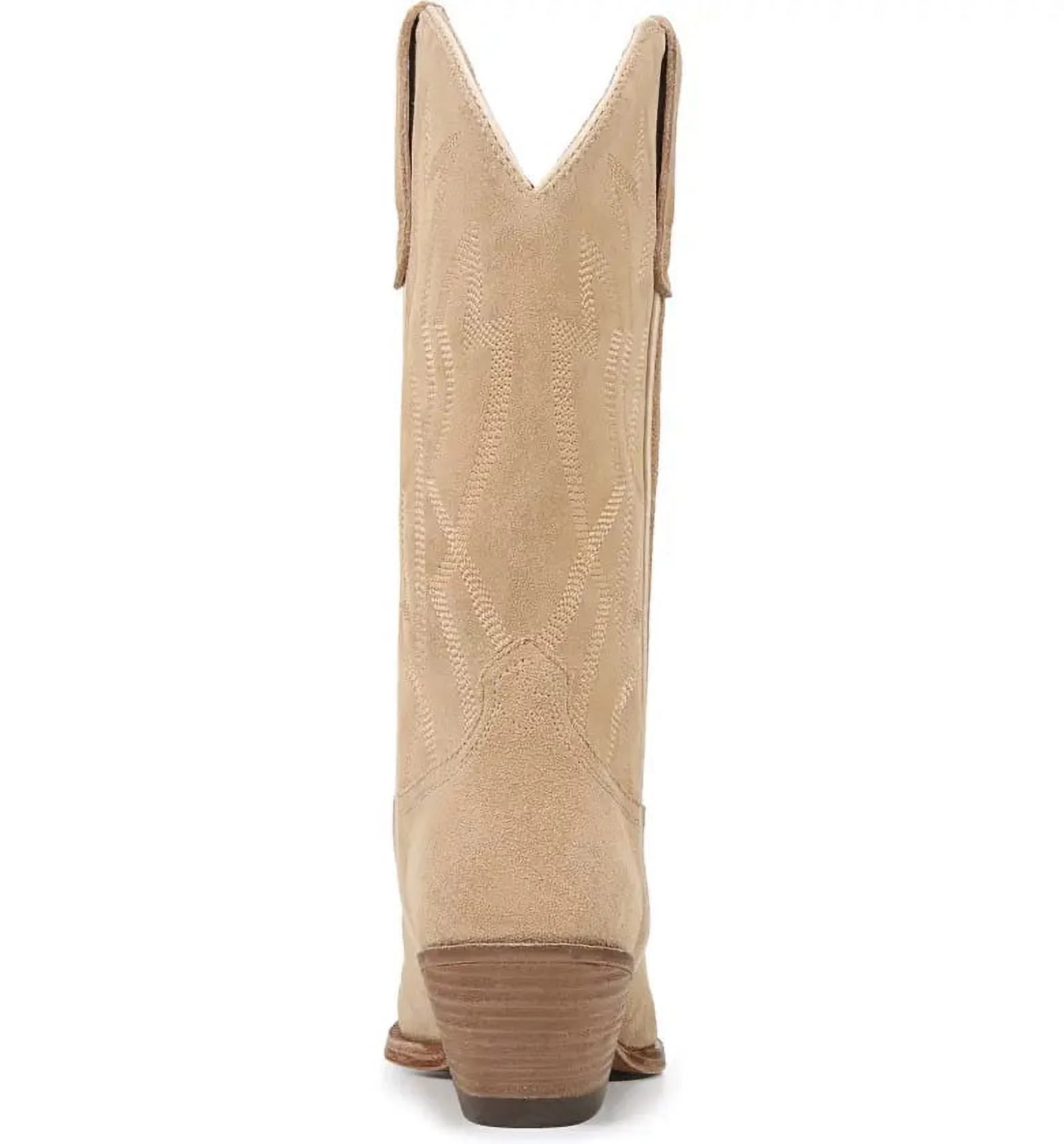 Sam Edelman Fuller Sand Suede Stacked Heel Pointed Toe Pull On Western Boots (Sand Suede, 10)