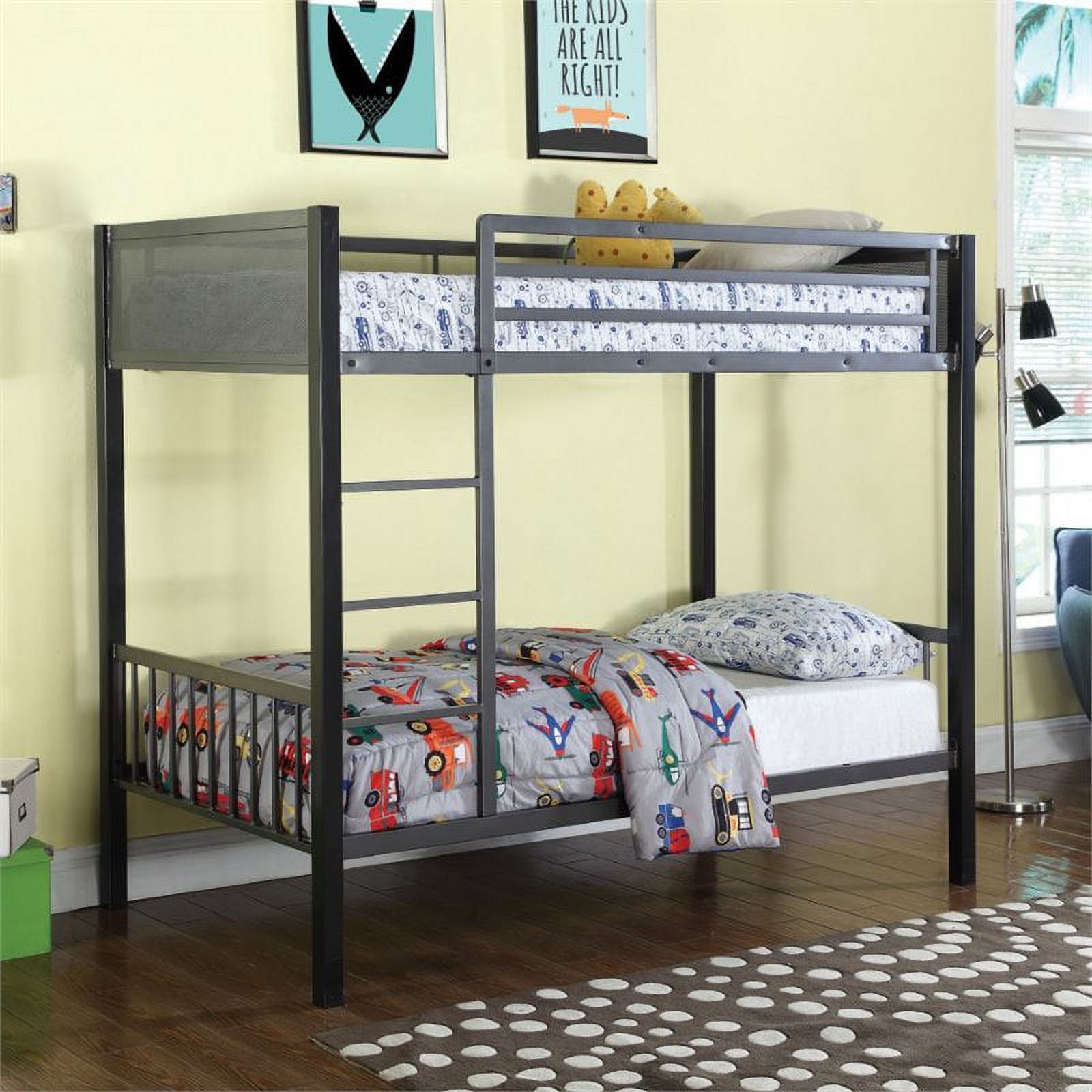 Rosebery Kids Traditional Metal Twin Over Twin Bunk Bed in Black and Gunmetal