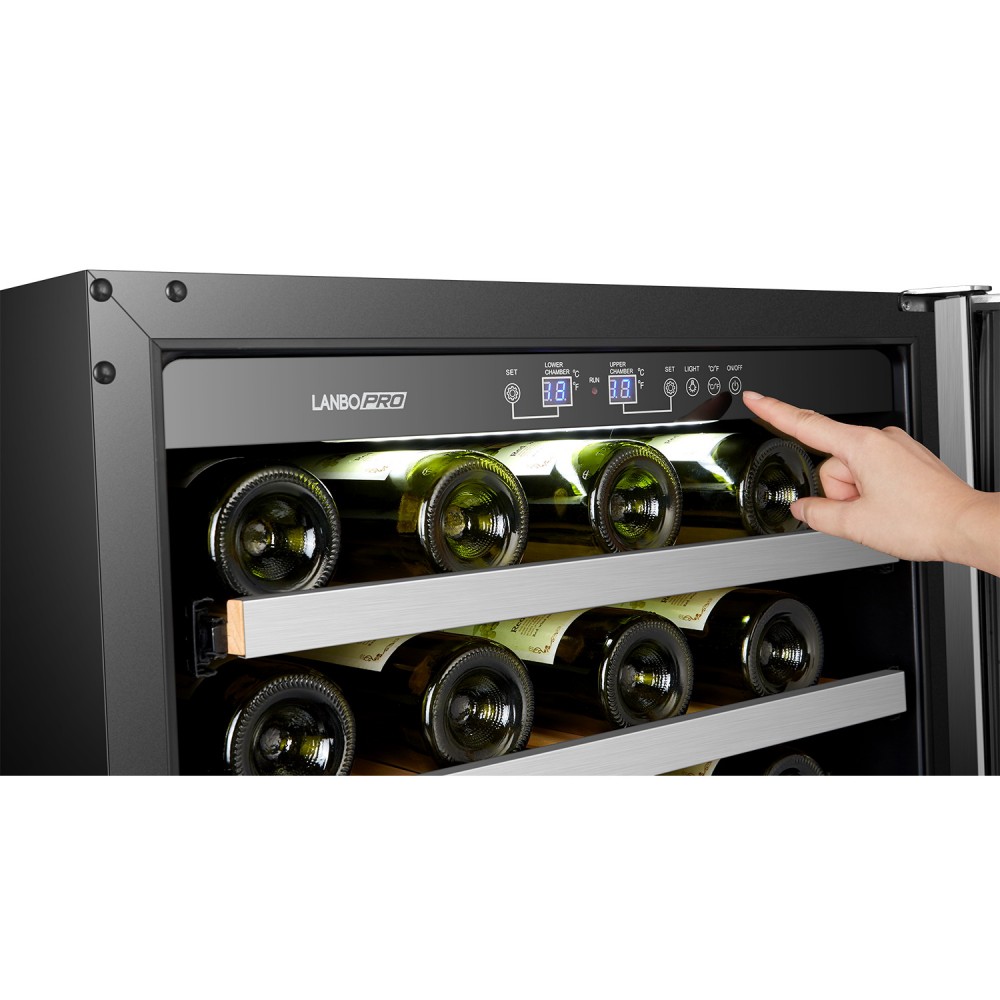 LanboPro 24 Inch 44 Bottle Stainless Steel Dual Zone Compressor Wine Cooler