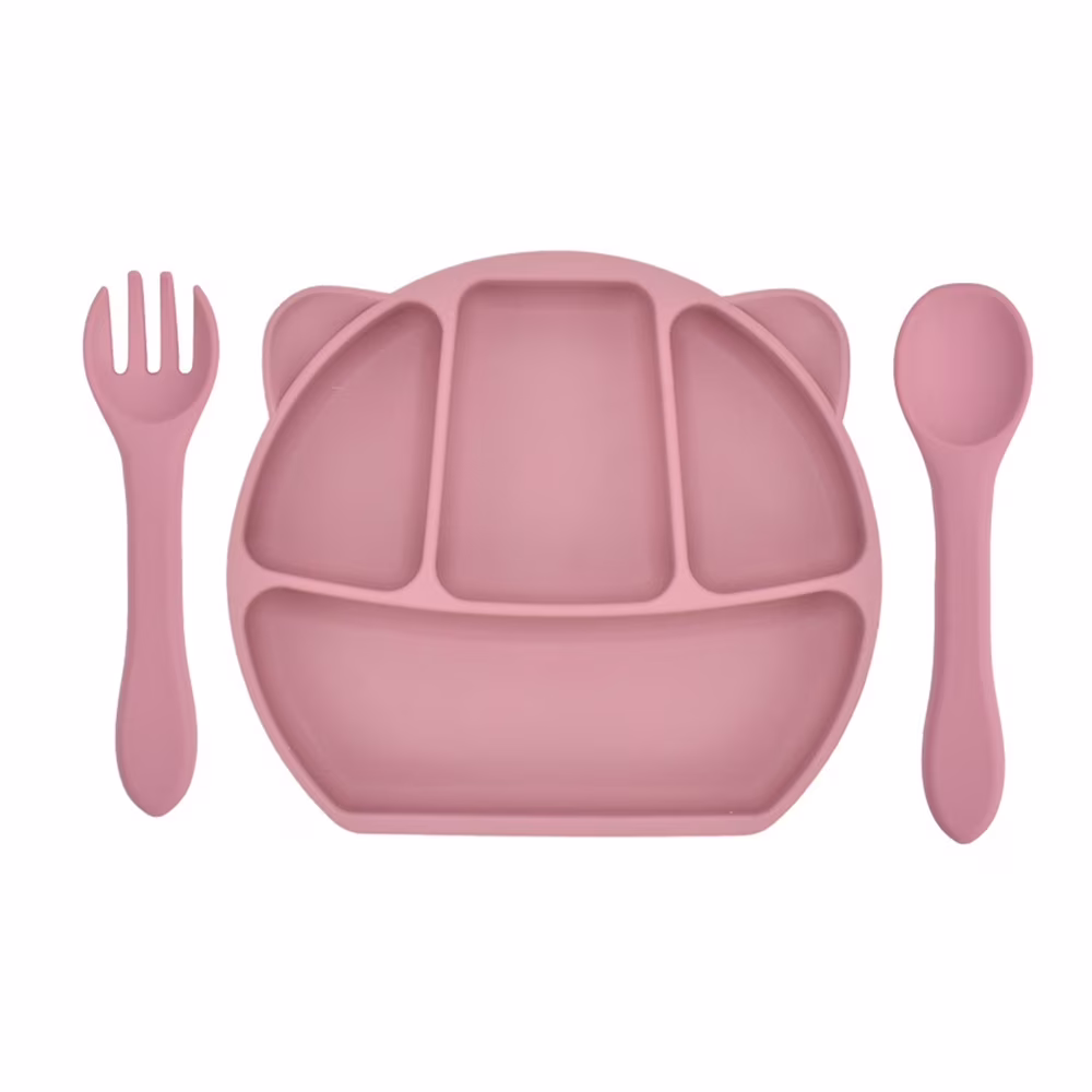 Tomshoo Baby Suction Plate with Spoon & Fork Mess Free Self Feeding for Toddlers BPA Free Silicone