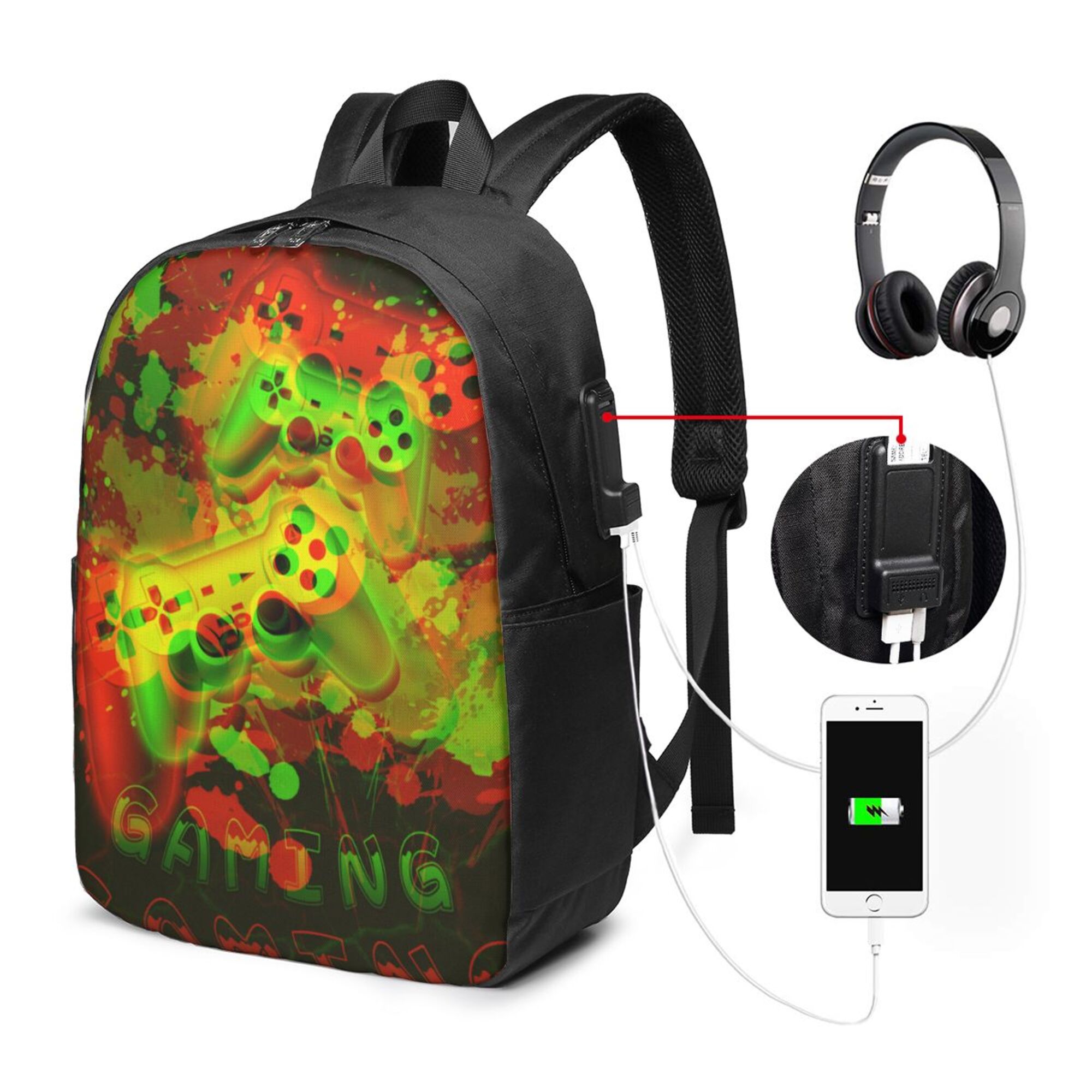 TEQUAN Travel Laptop Backpack, Colorful Gamepad Gaming Prints Outdoor Hiking Bag School Bookbag Casual Lightweight Daypack