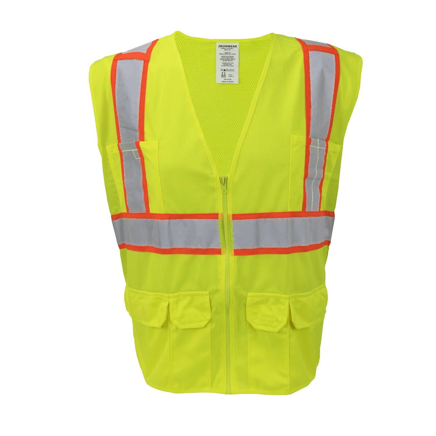 Ironwear 1277 Class 2 Surveyor Safety Vest w/ Zipper & Radio Clips