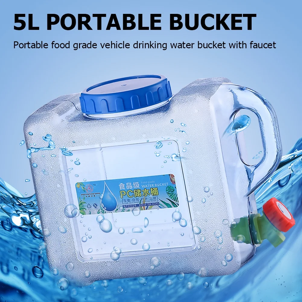 Yucurem 5L Water Bucket Driving Water Tank Container with Faucet for Outdoor Picnic