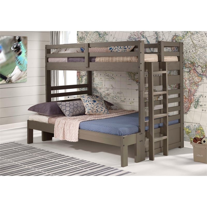 My Bed Now Everest Twin-over-Full Solid Wood Bunk Bed with Ladder in Slate Brown