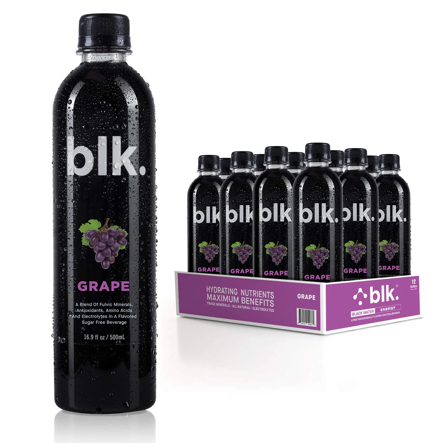blk. Grape Fulvic Enriched Water 16.9oz / 500ml (12 Pack)