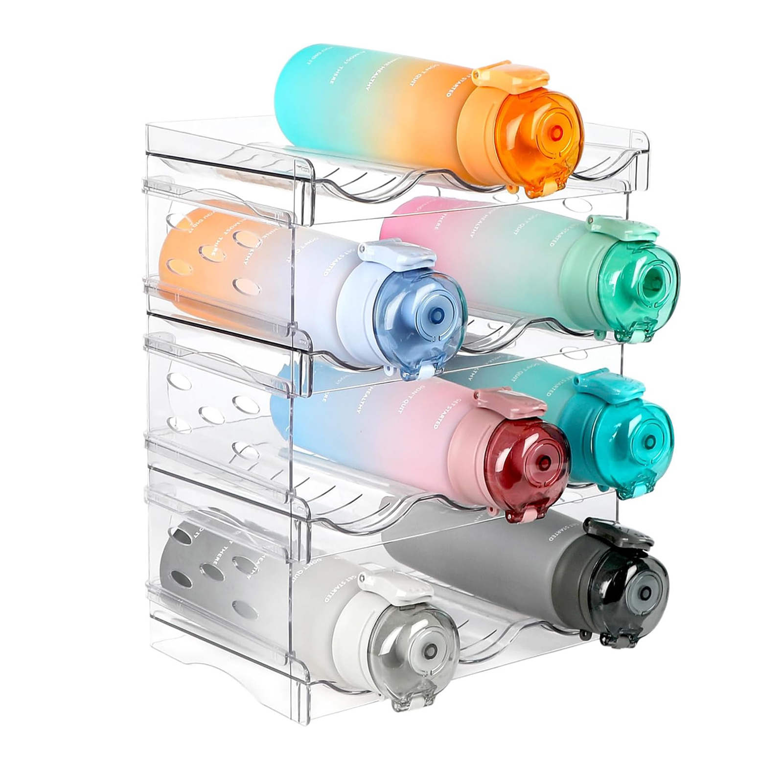 4 Pack Water Bottle Organizer, Stackable Bottle Storage Rack, Water Bottle Holder for Kitchen Fridge Cabinet Organization and Storage, Wine Rack/Drink Bottle Holder