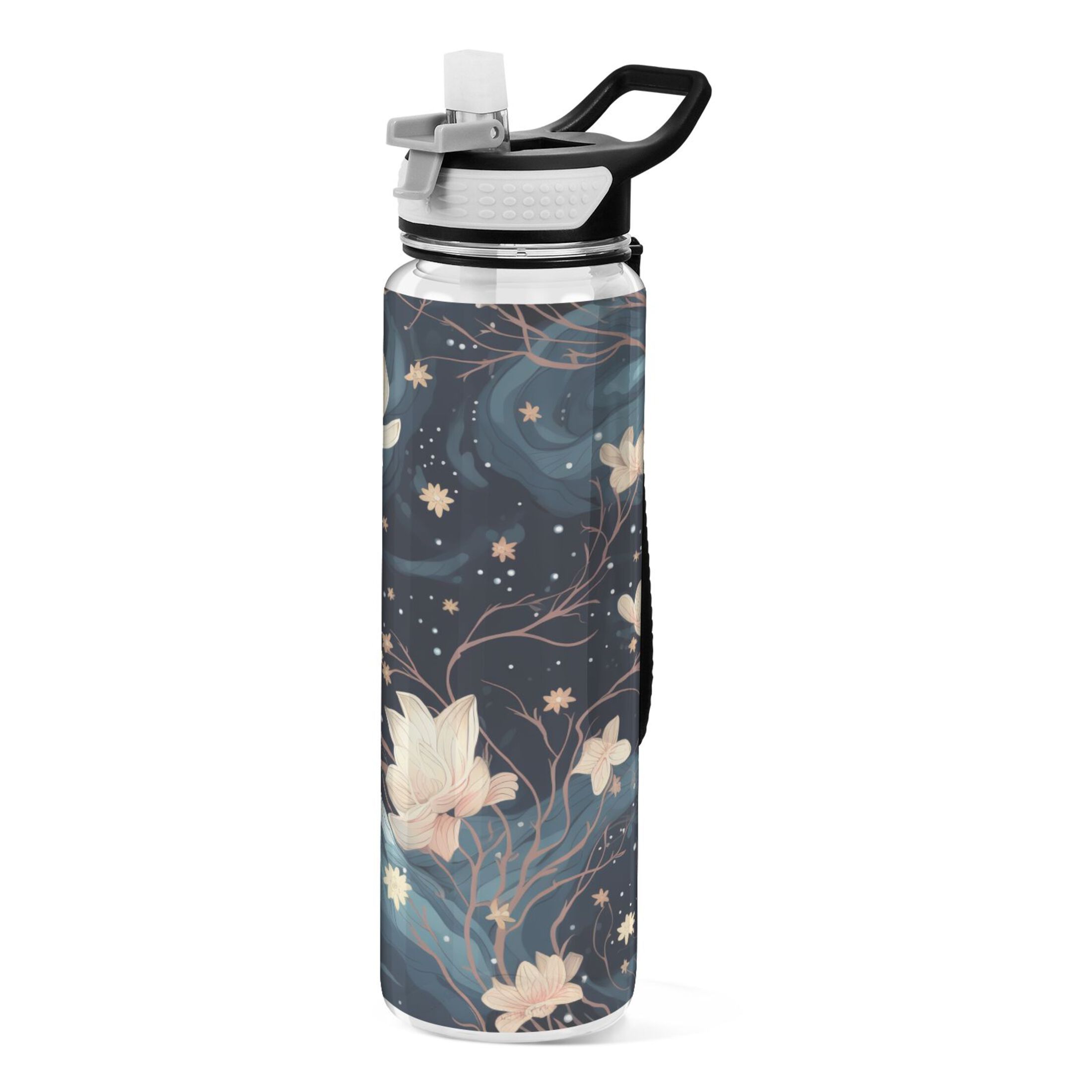 Starry Sky Flower 32oz Water Bottles with Straw Tritan Leakproof Sports Bottle BPA Free Clear for Fitness Gym Swimming Cycling