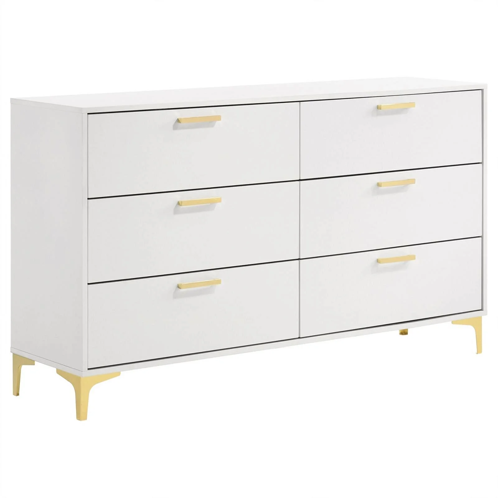 Maklaine Modern 4-piece Wood Queen Bedroom Set in White and Gold