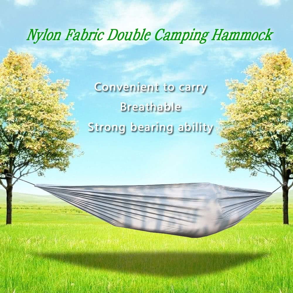 Portable and durable compact nylon fabric two-person travel camping hammock - grey