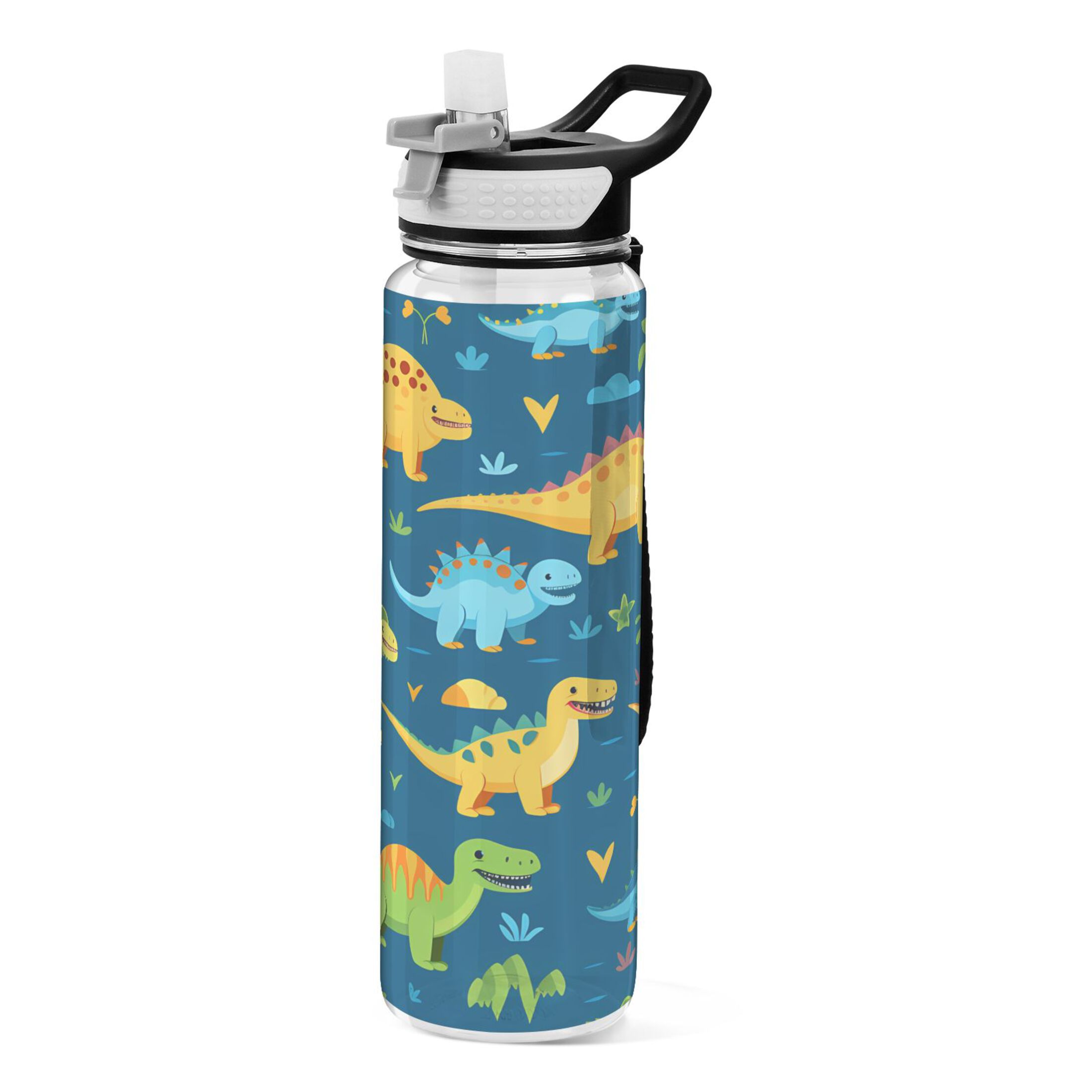Cute Dinosaurs 32oz Water Bottles with Straw Tritan Leakproof Sports Bottle BPA Free Clear for Fitness Gym Swimming Cycling