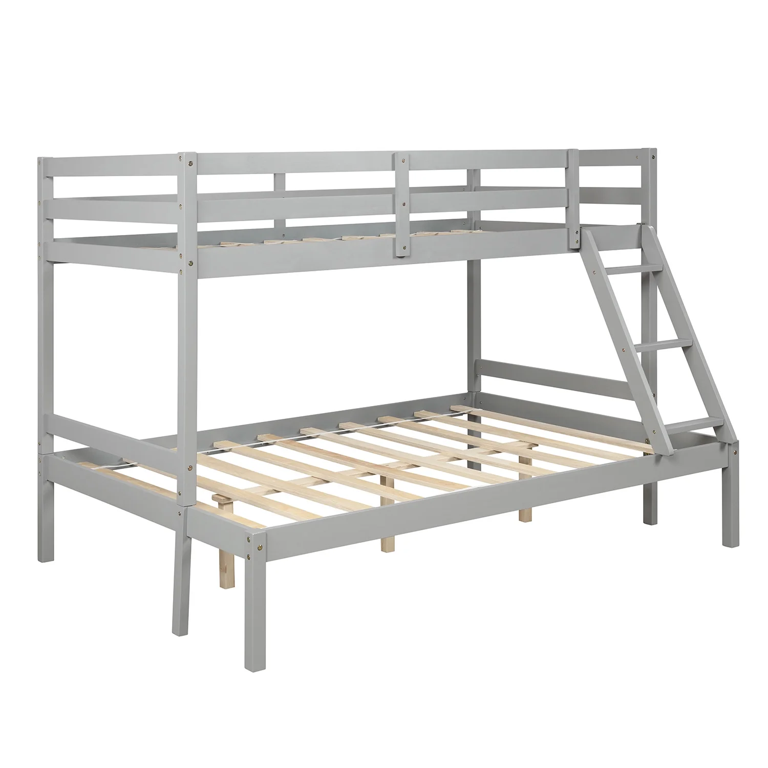 Twin Over Full Bunk Bed, Solid Wood Bunk Loft Bed Frame with Guardrail and Removable Ladder, Can be Separated into 2 Beds