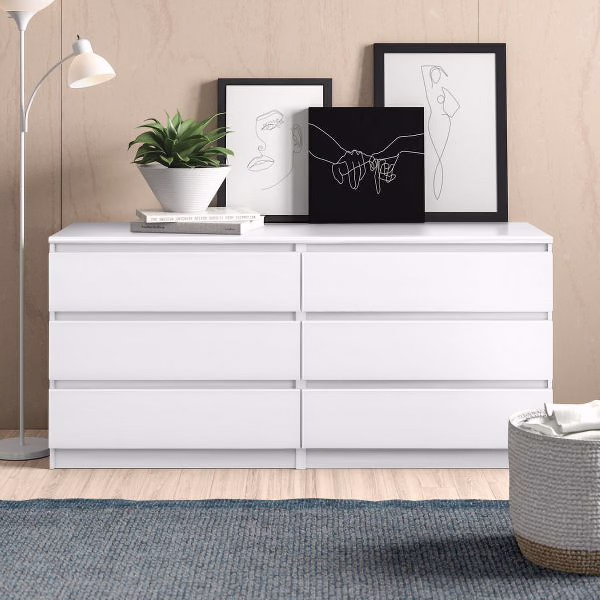 6 Drawer Double Dresser, White