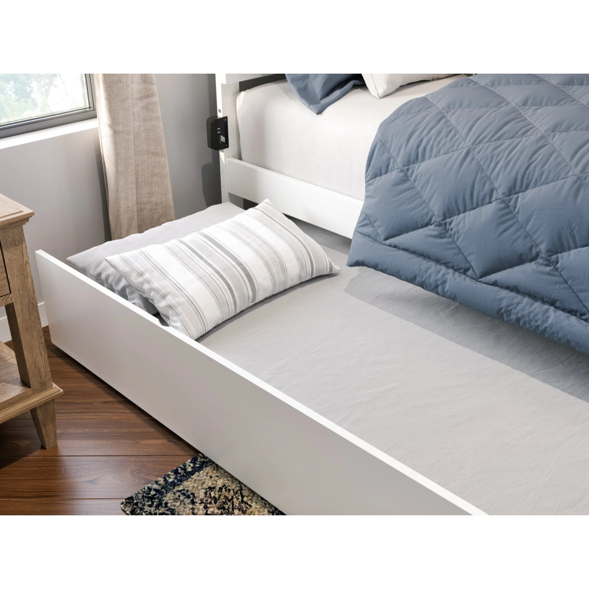 AFI Canyon Wood Queen Size Platform Bed with Twin XL Trundle in White