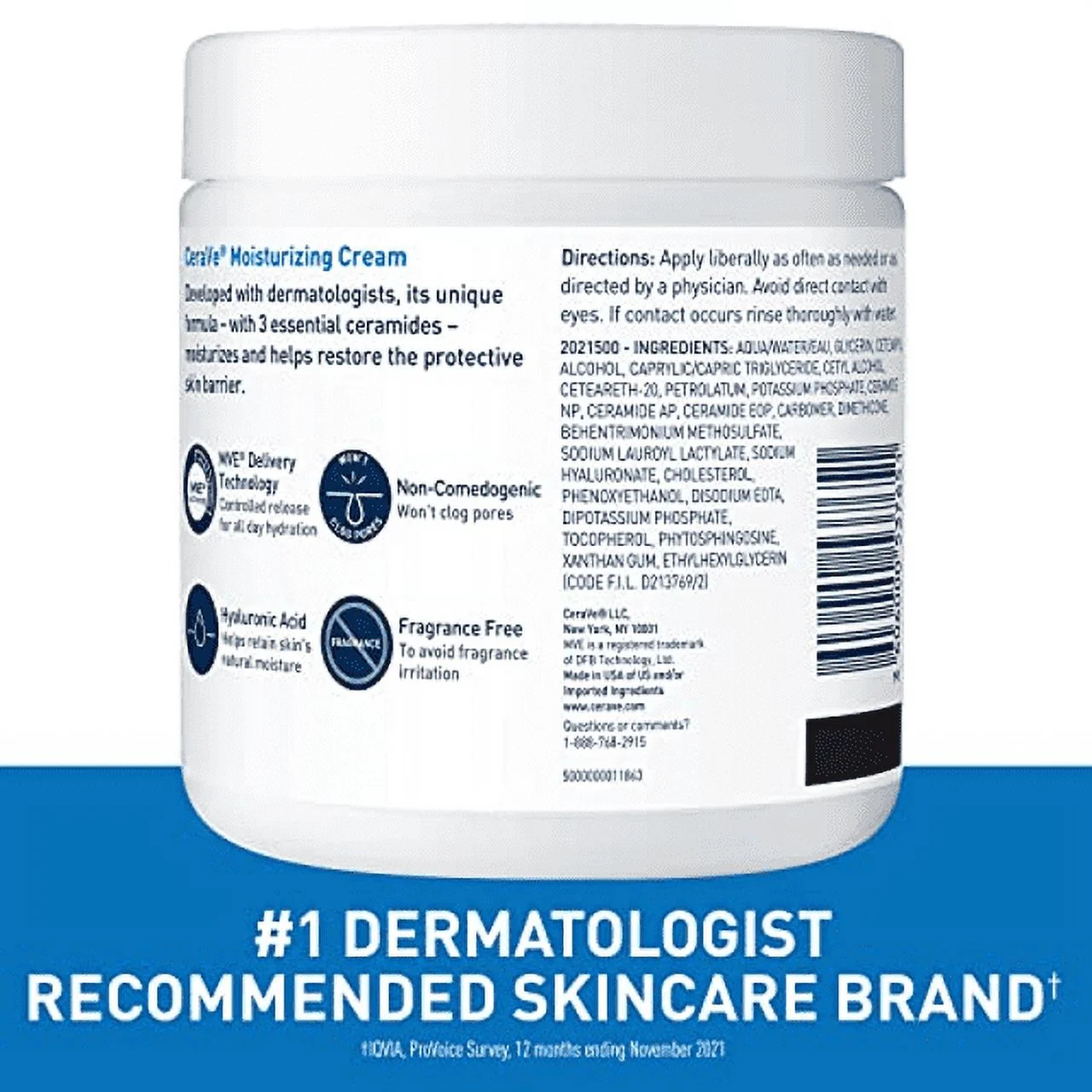 CeraVe Moisturizing Cream | Body and Face Moisturizer for Dry Skin | Body Cream with Hyaluronic Acid and Ceramides | Normal | Fragrance Free | 19 Oz