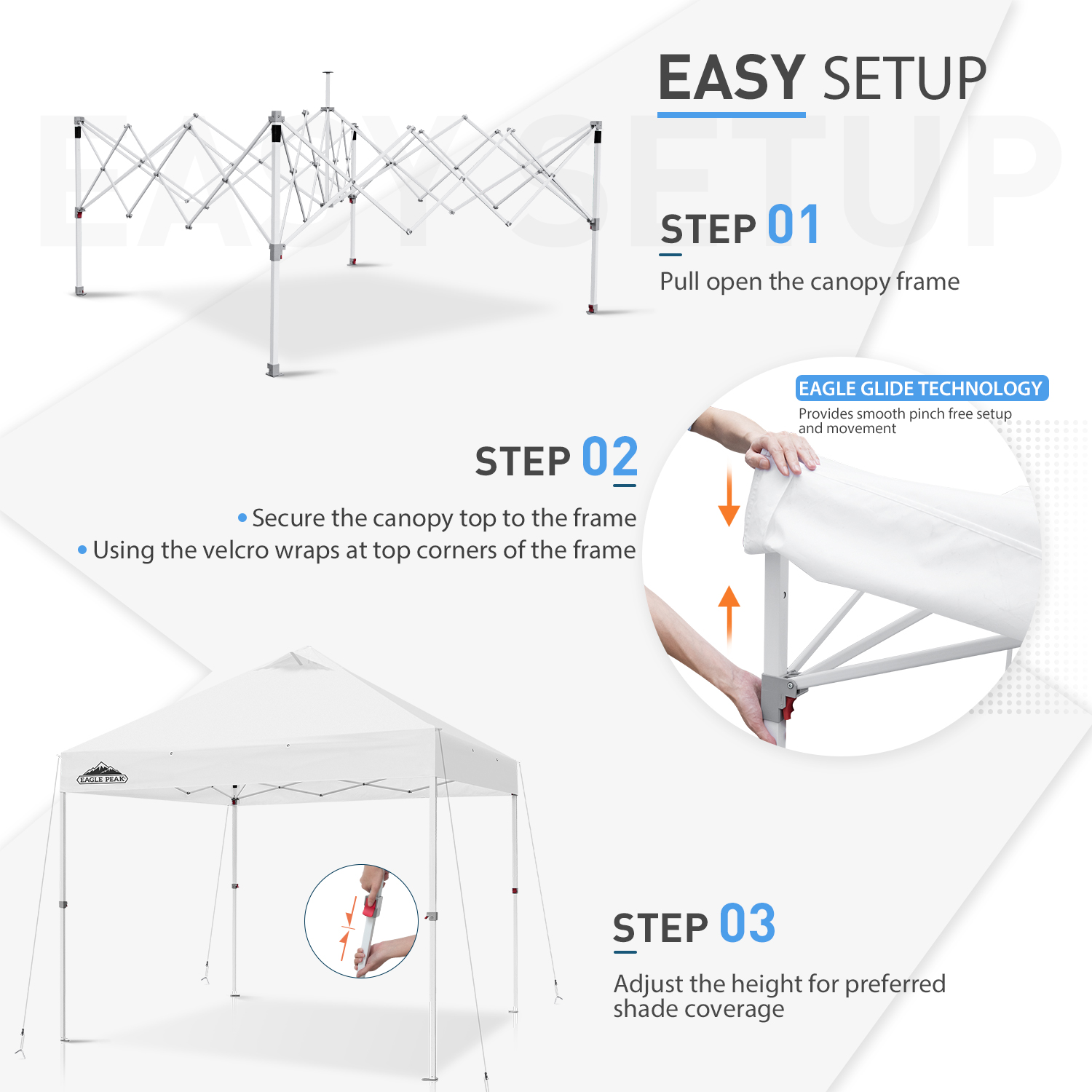 EAGLE PEAK 10' x 10' Heavy Duty Commercial Canopy Tent Pop Up Industrial Instant Canopy Shelter with 100 Square Feet of Shade (White)