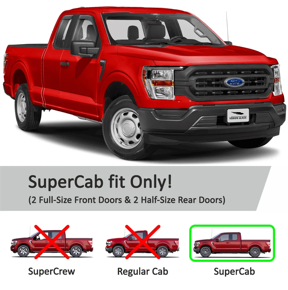 Voron Glass in-Channel Extra Durable Rain Guards for Ford F150 2021-2024 SuperCab, Window Deflectors, Vent Window Visors, 4 Pieces - 200249