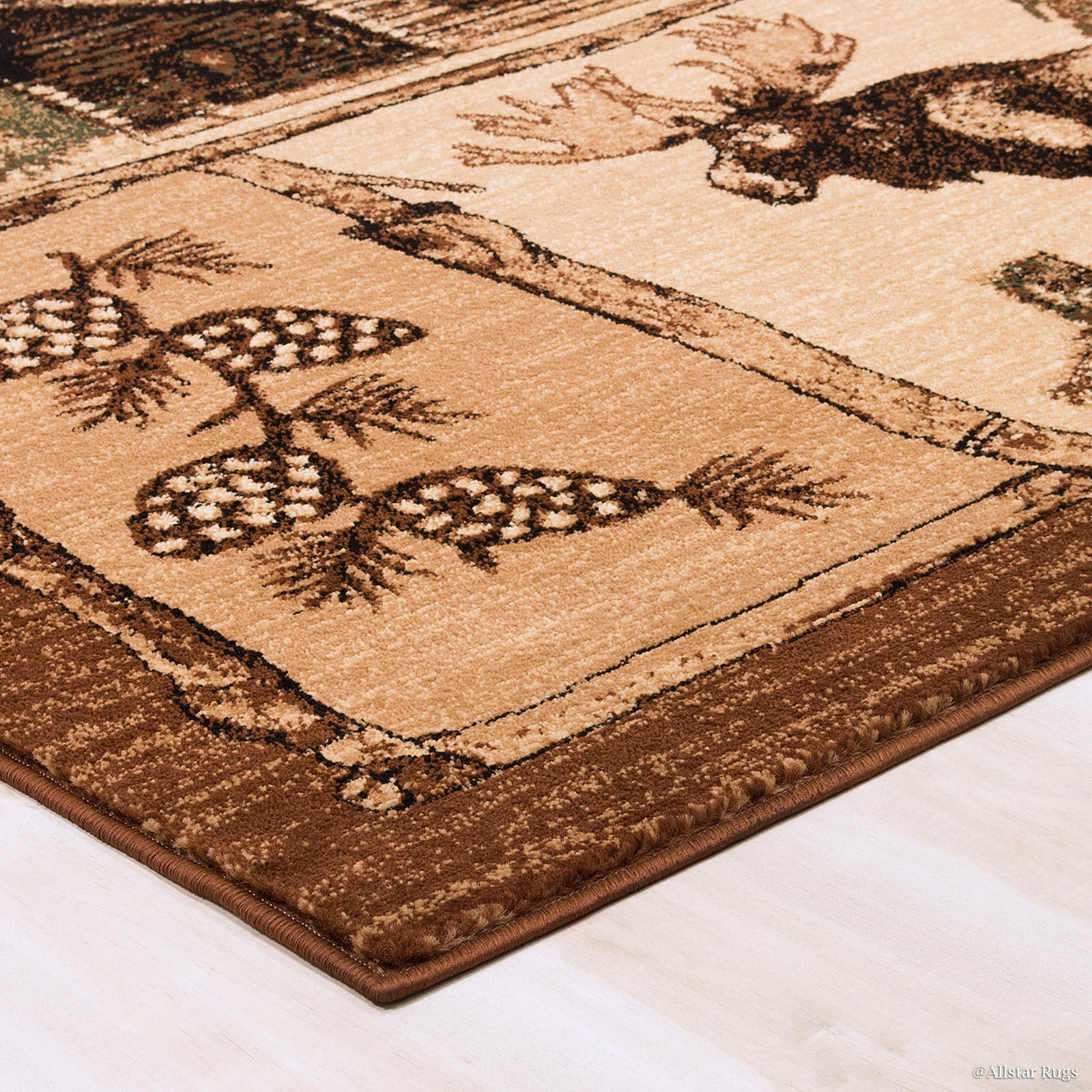 Brown Cabin with Moose and Bear Animal Wildlife Area Rug (3' 9