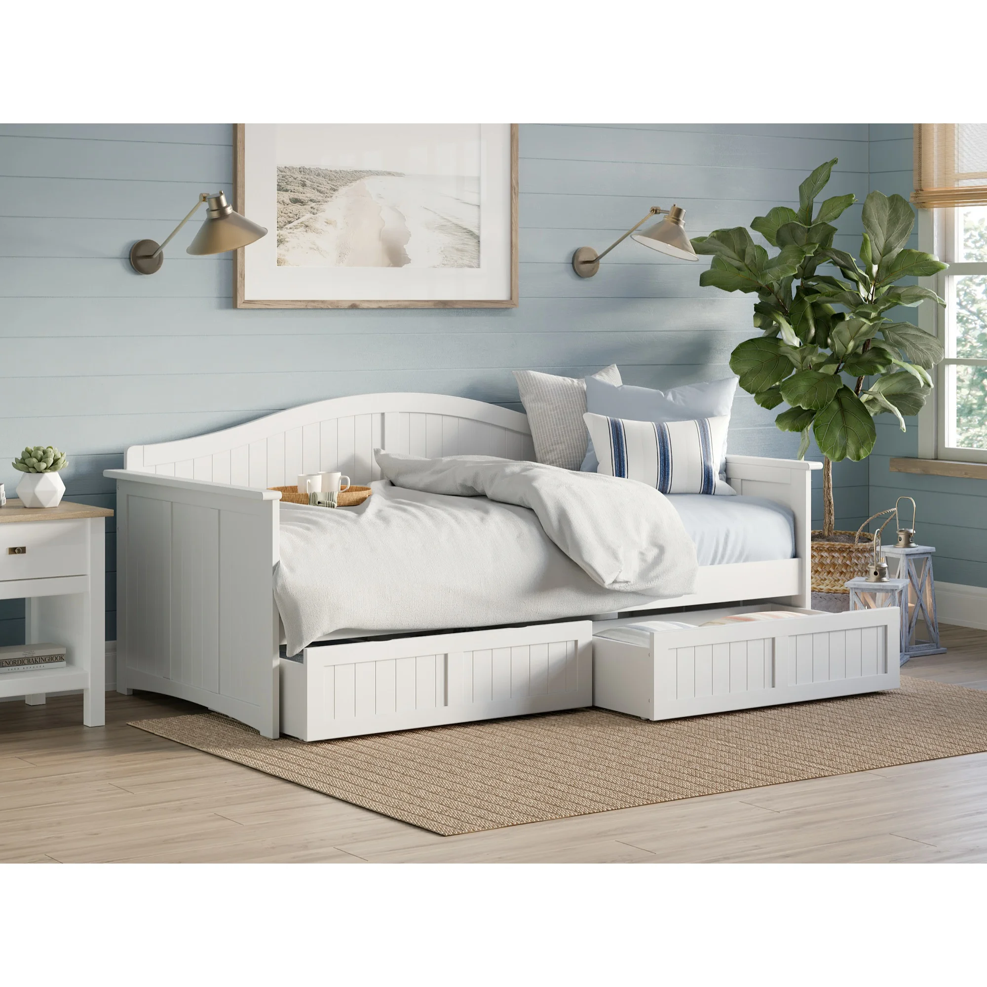 AFI Nantucket Twin Wood Daybed with Set of 2 Drawers in White