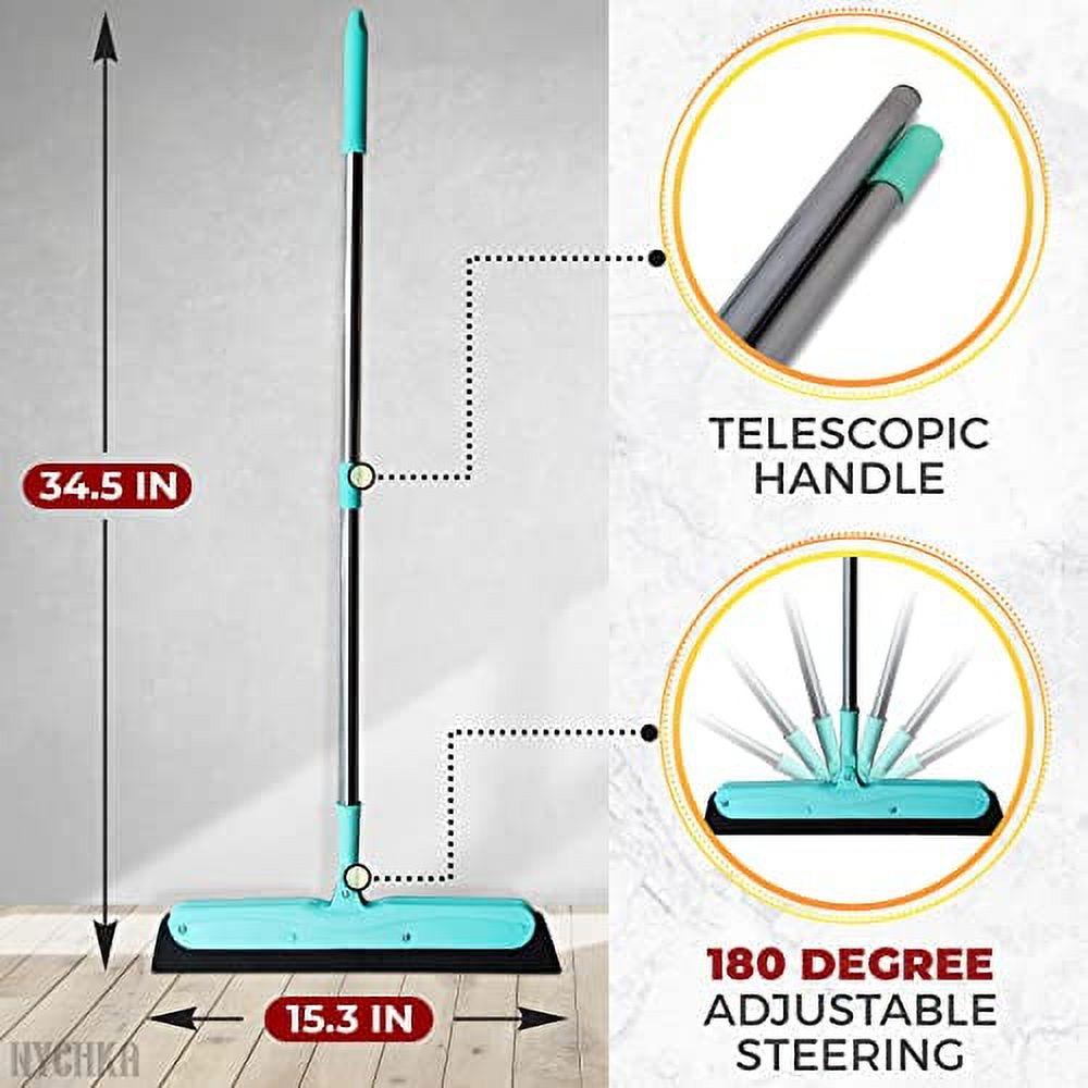 Boluotou Floor Sweeper for Cleaning - Long Handled Scrub Brush for Shower Cleaner Brush Window Wiper Telescopic Duster Glass Wiper Floor Scrub Brush Squeegee Broom Sweeper Swivel Sweeper (Color Green)