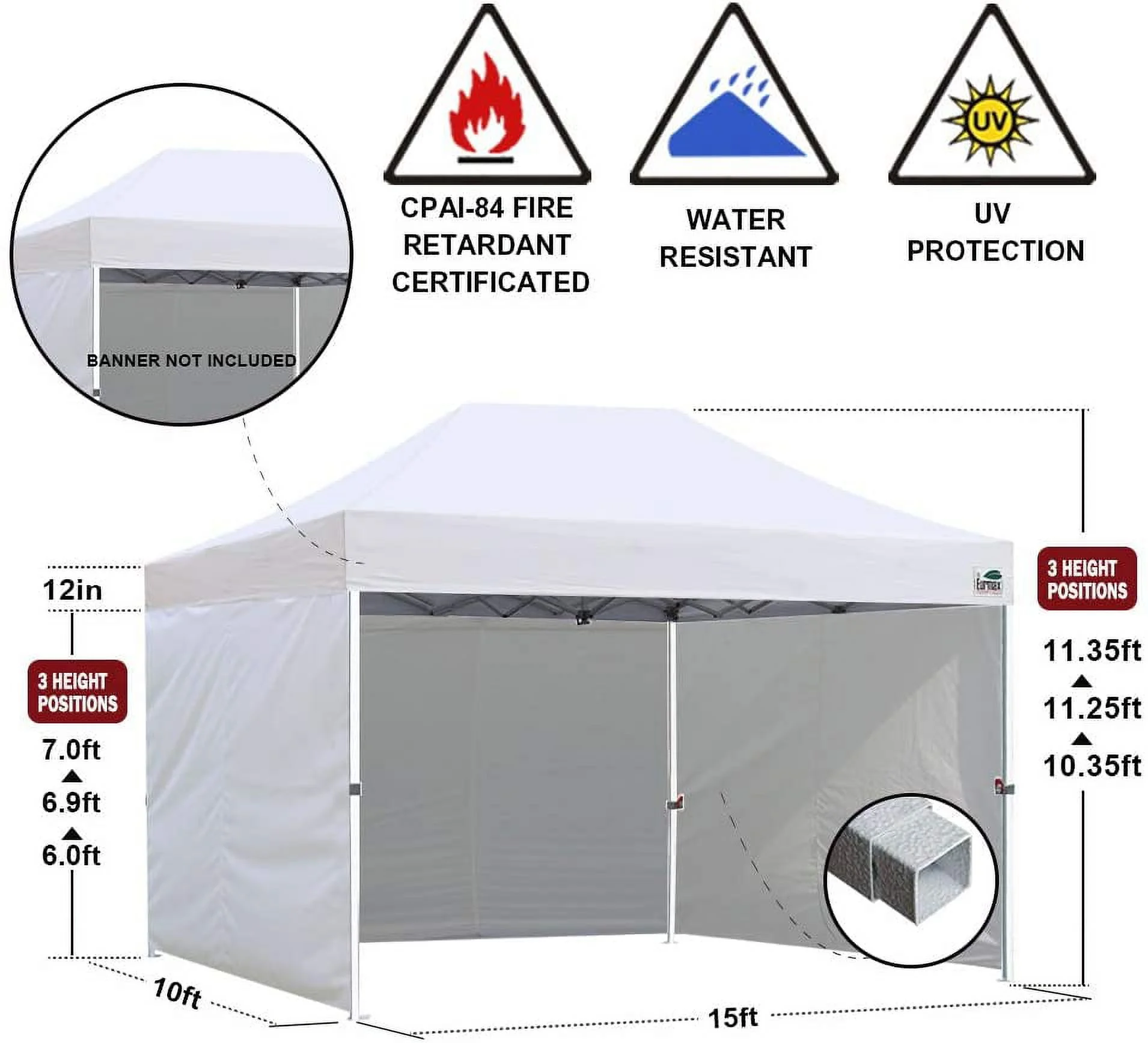Eurmax 10x15 Ez Pop-up Canopy Tent with 4 Sidewalls and Roller Bag, Bonus 4 SandBags (Coal)