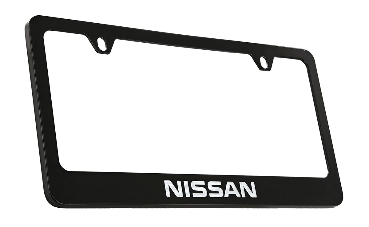 Nissan wordmark black coated metal license plate frame holder 2 hole