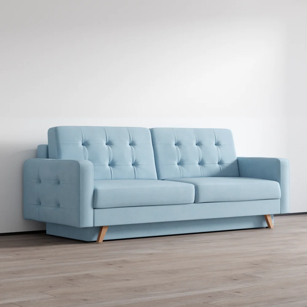 Vegas Futon Sofa Bed, Queen Sleeper with Storage, Blue