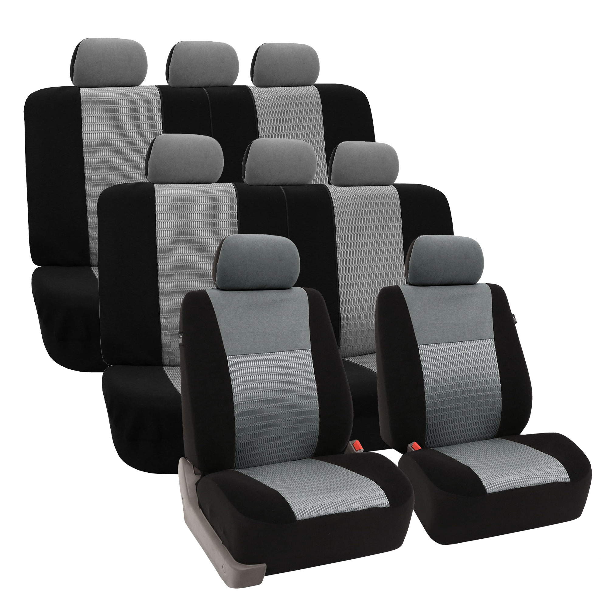 FH Group Trendy Elegence Airbag Compatible and Split Bench 8 Seaters Car Van Seat Covers, Full Set, Gray and Black