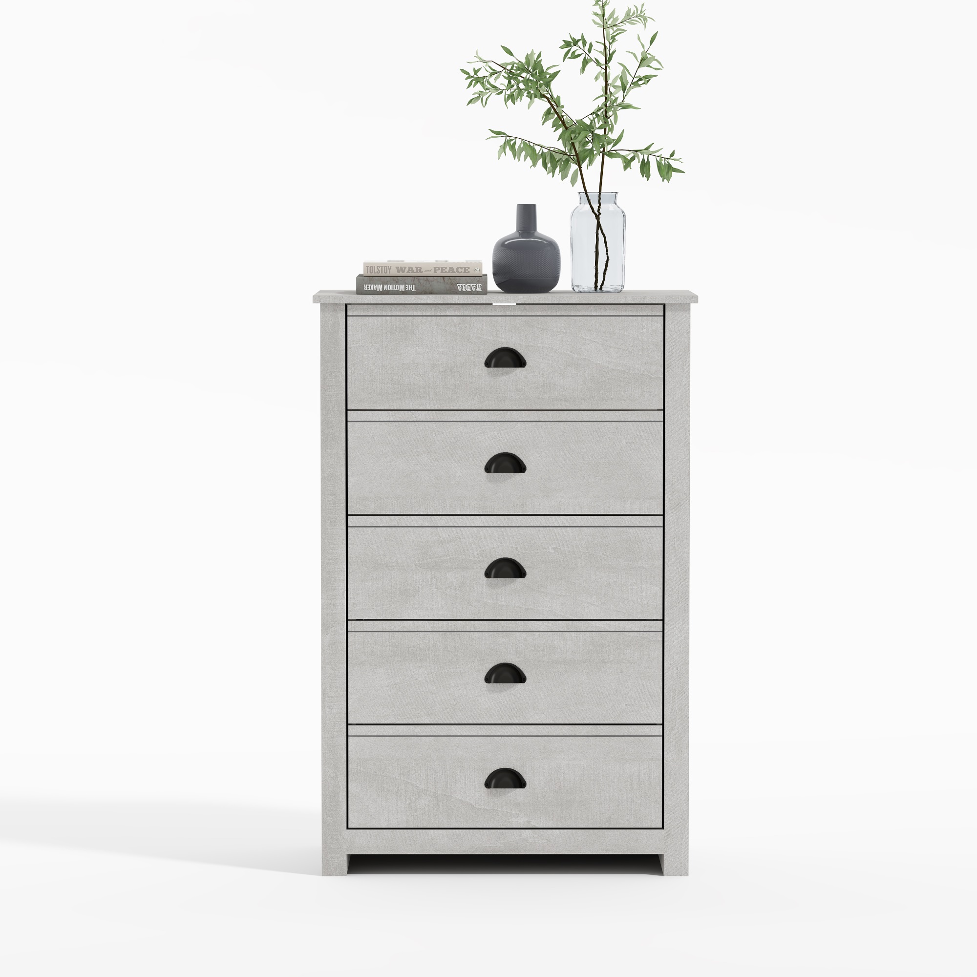 Geordano 5-Drawer Gray Oak Chest of Drawers (46.2 in. X 17.1 in. X 30.4 in.)
