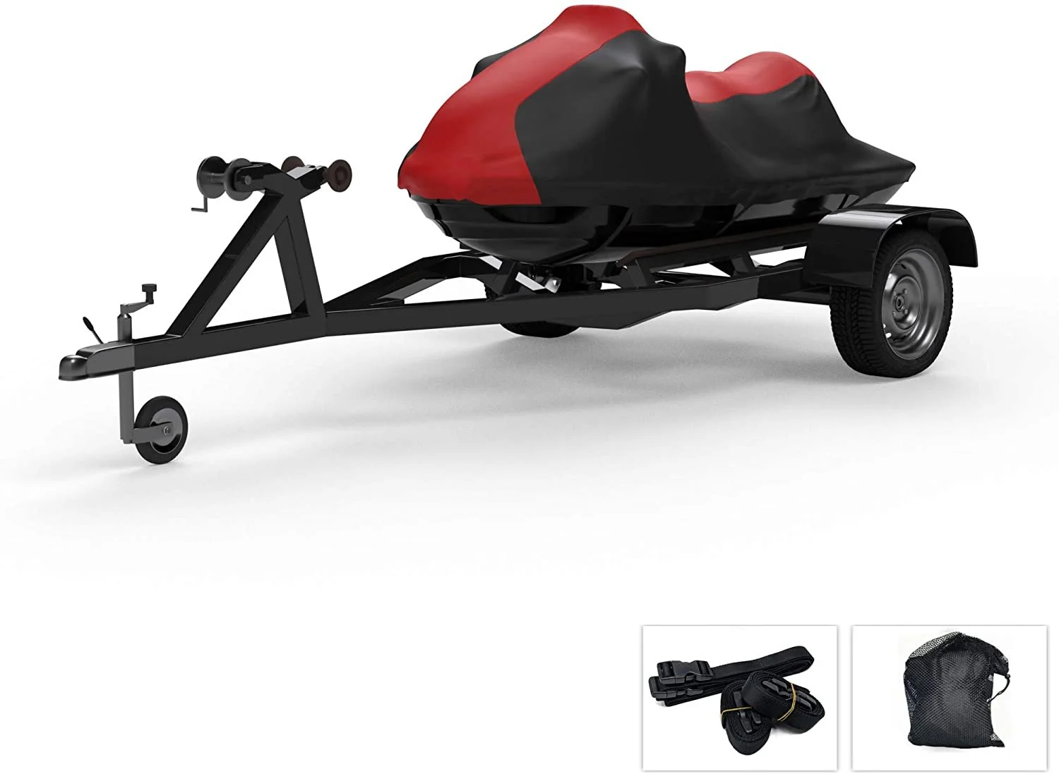 Weatherproof Jet Ski Cover for Yamaha Wave Runner FX HO 2012-2019 - RED/Black Color - All Weather - Trailerable - Protects from Rain, Sun, UV Rays, and More! Includes Trailer Straps and Storage Bag