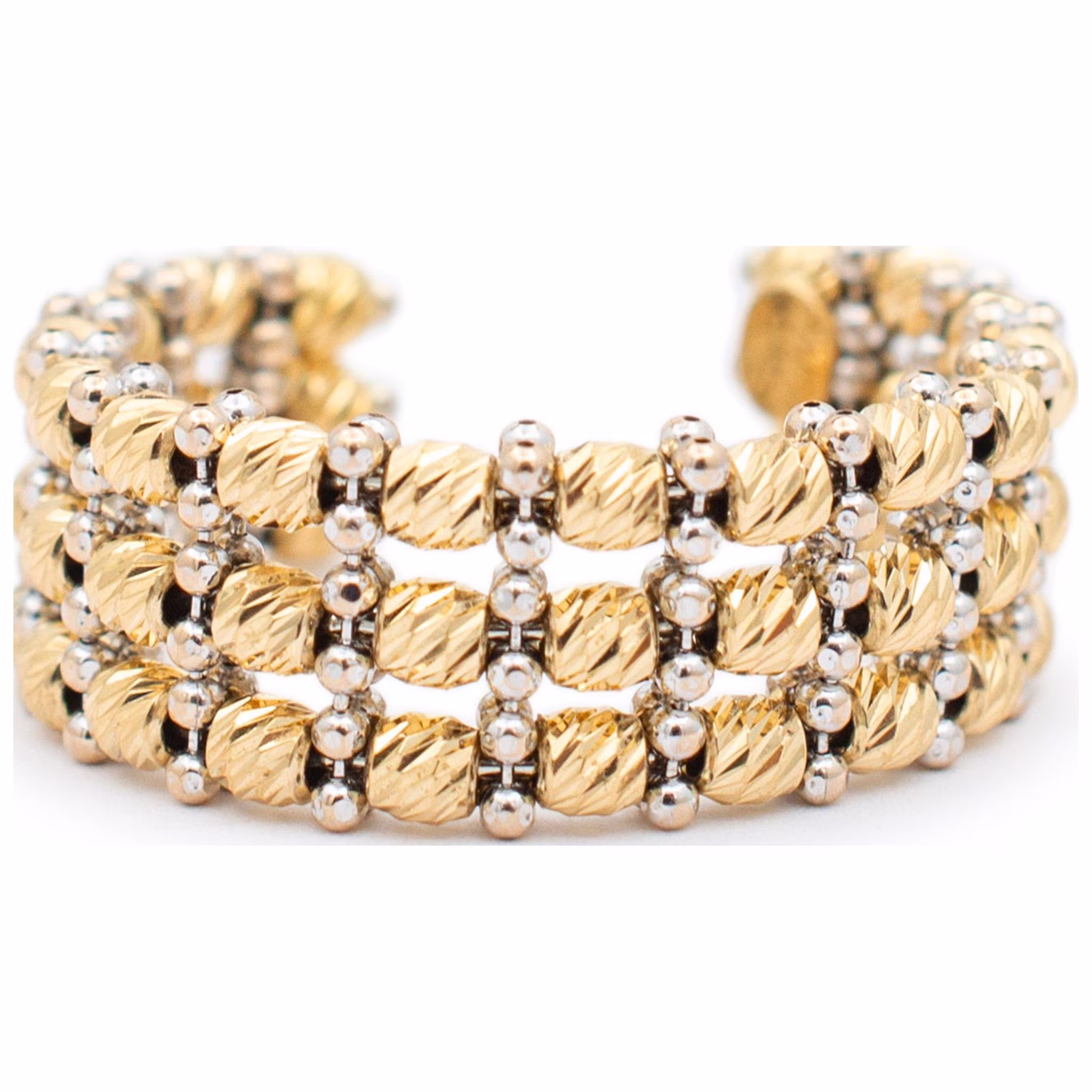 D&rsquo;Orica Ladies 18K Two Tone 18K Yellow & White Gold Three Row Bead Cocktail Band