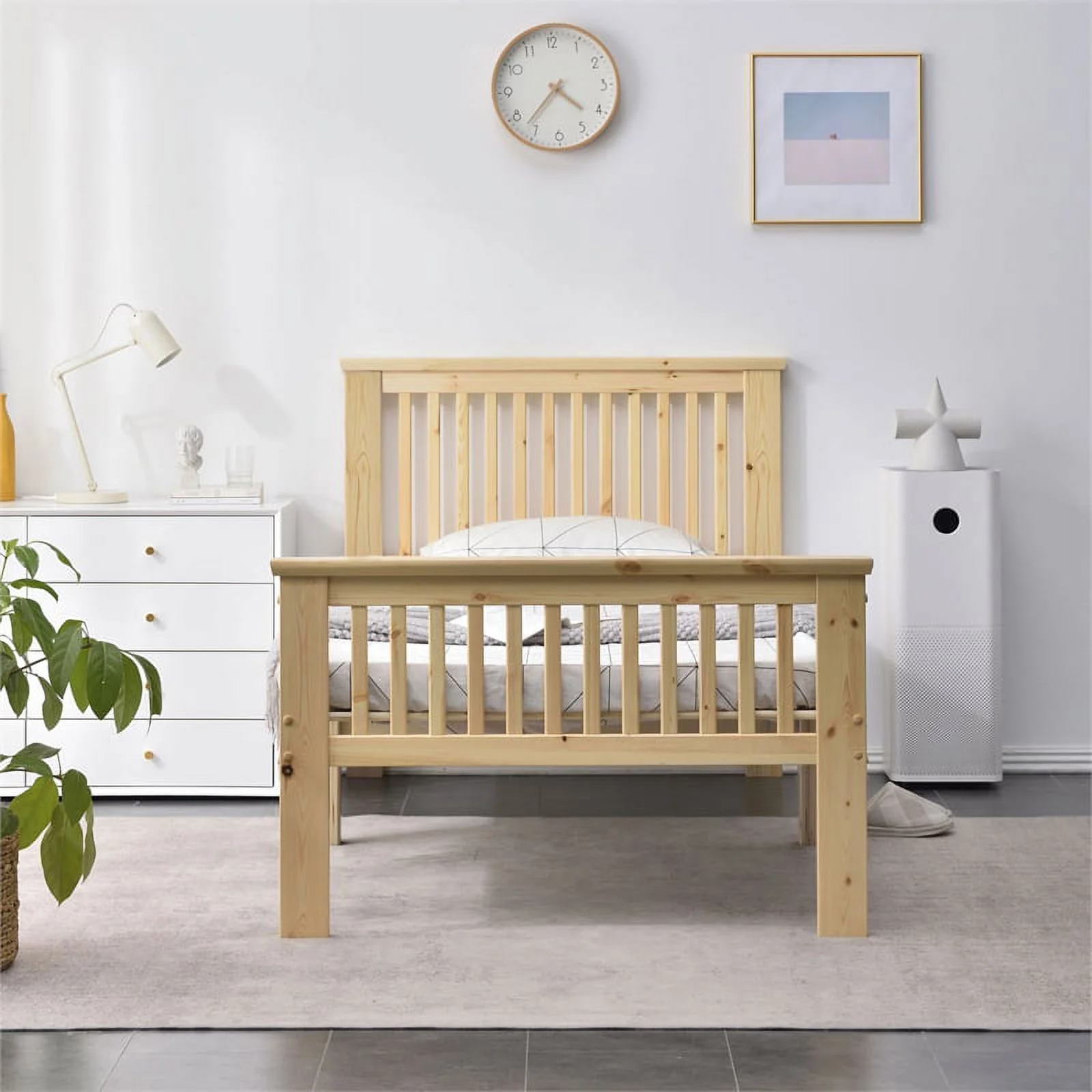 Home Square 2-Piece Set with 4-Drawer Chest Dresser and Pine Twin Bed in Natural