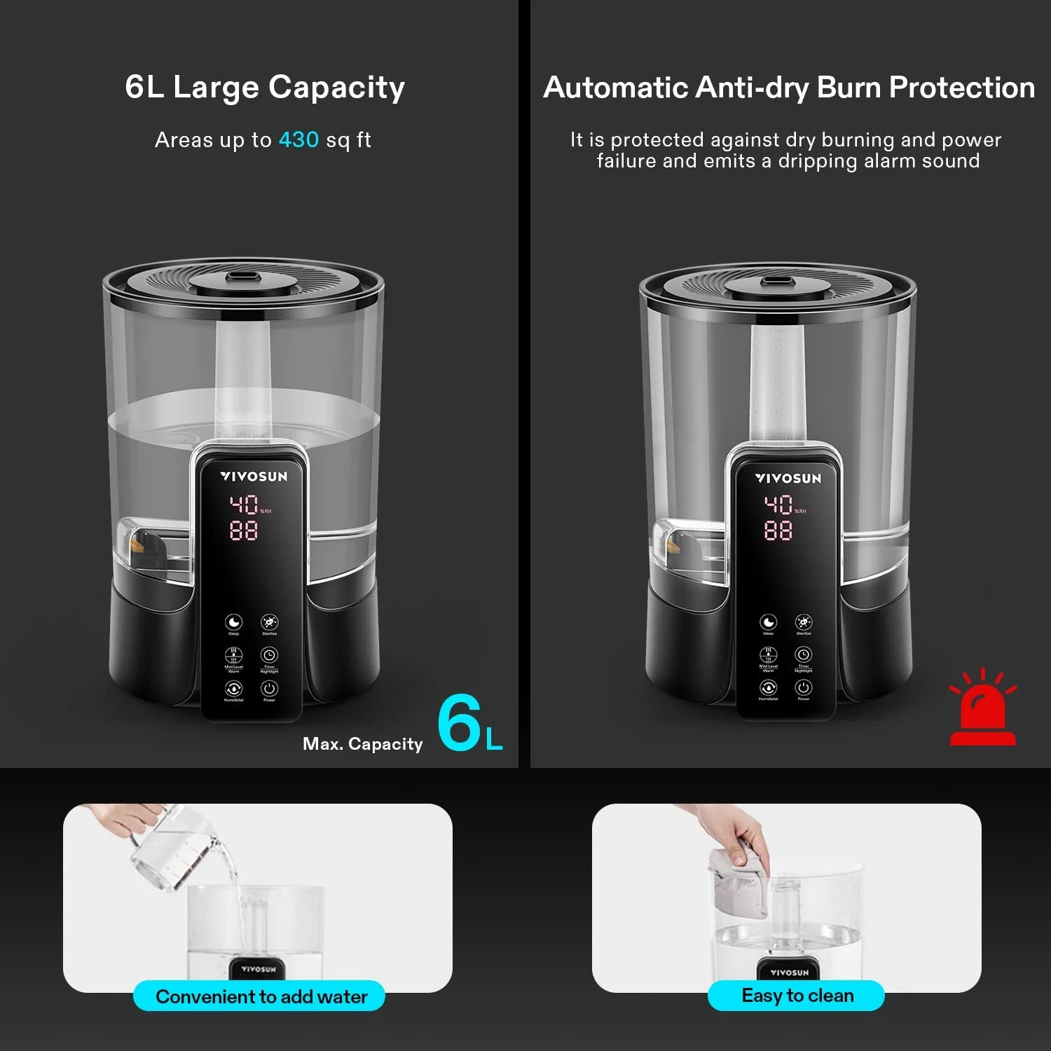 VIVOSUN Air Humidifier, 6L 2-in-1 Cool & Warm Mist Humidifier