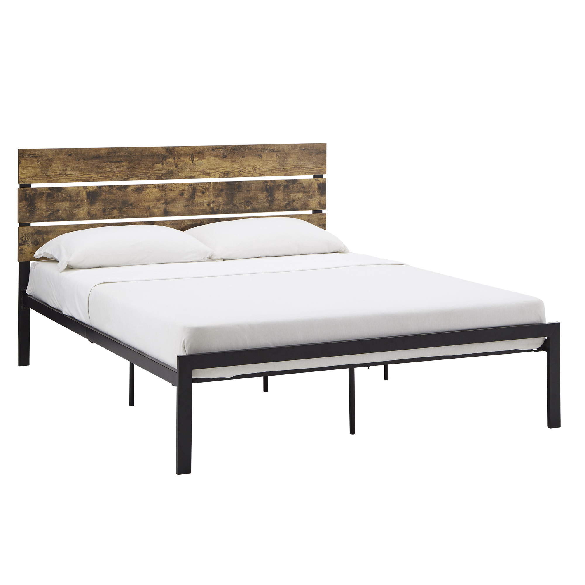 Weston Home Aabir Metal Queen Platform Bed with Wood Finish Panels, Black