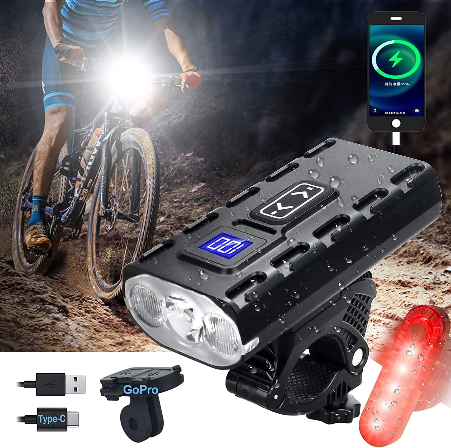 Best Bike Lights for Night Riding 2023 Most Powerful Mountain Bike Light 8000 Rechargeable Bicycle Lights Front Rear MTB Light Enduro Trail Riding Brightest Headlight Off-Road Cycling Commuting