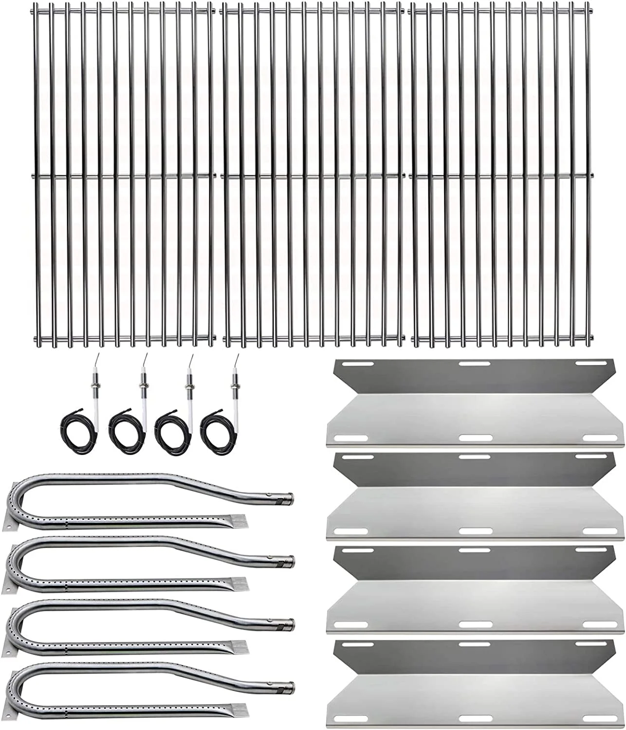 Hisencn Repair kit Replacement for Jenn Air 720-0337, 7200337, 720 0337 Gas Grill Model, 4pack Stainless Steel Burners Pipe Tube, Heat Plates Sheild Tent, Set of 3 Grill Cooking Grid Grates