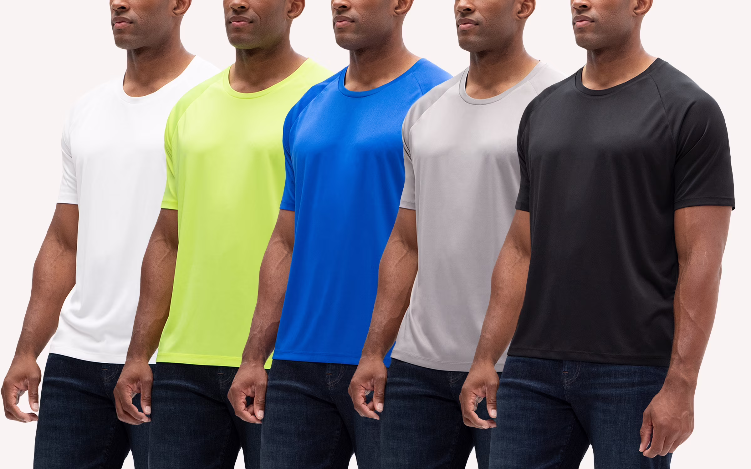 DEVOPS 5 Pack Men's UPF 50+ Sun Protection Moisture Wicking Dry-Fit Short Sleeve Workout T-Shirts (2X-Large, White/Safty Green/D.Royal/Graphite/Black)
