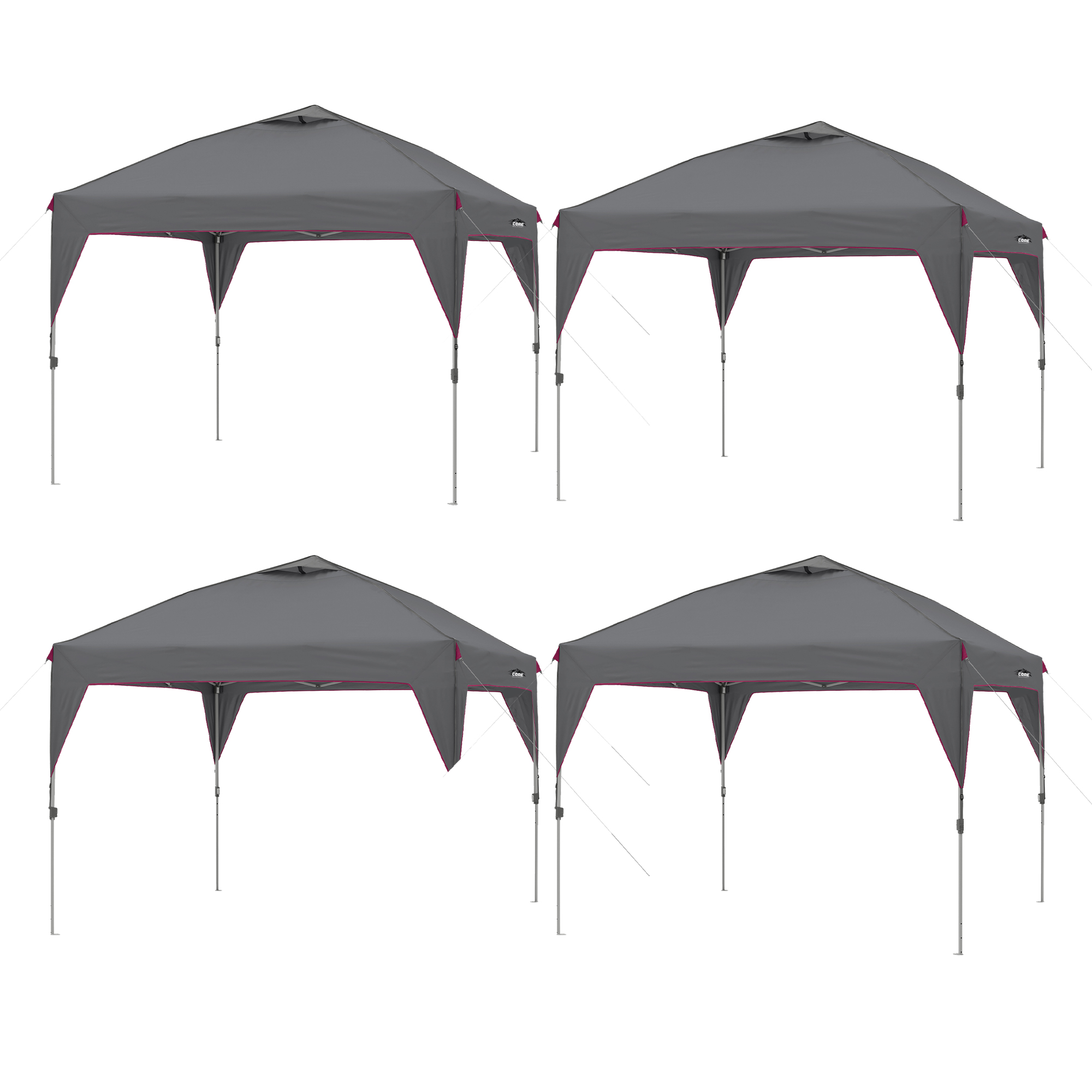 CORE Instant 10-Foot Outdoor Pop-Up Canopy Shelter Tent, Gray (4 Pack)