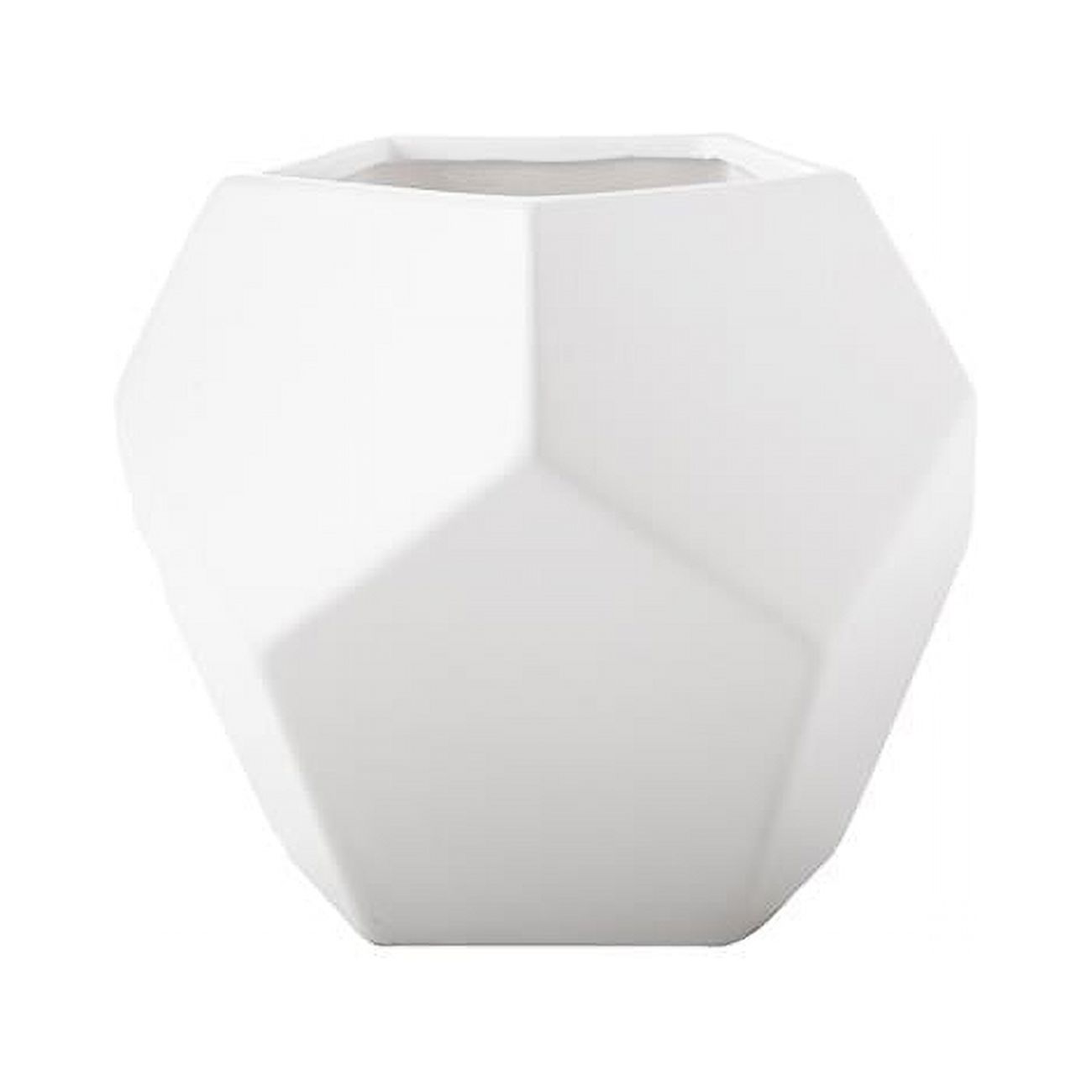 Ceramic Hexagon Pot in Geometric Body, Matte White - Large