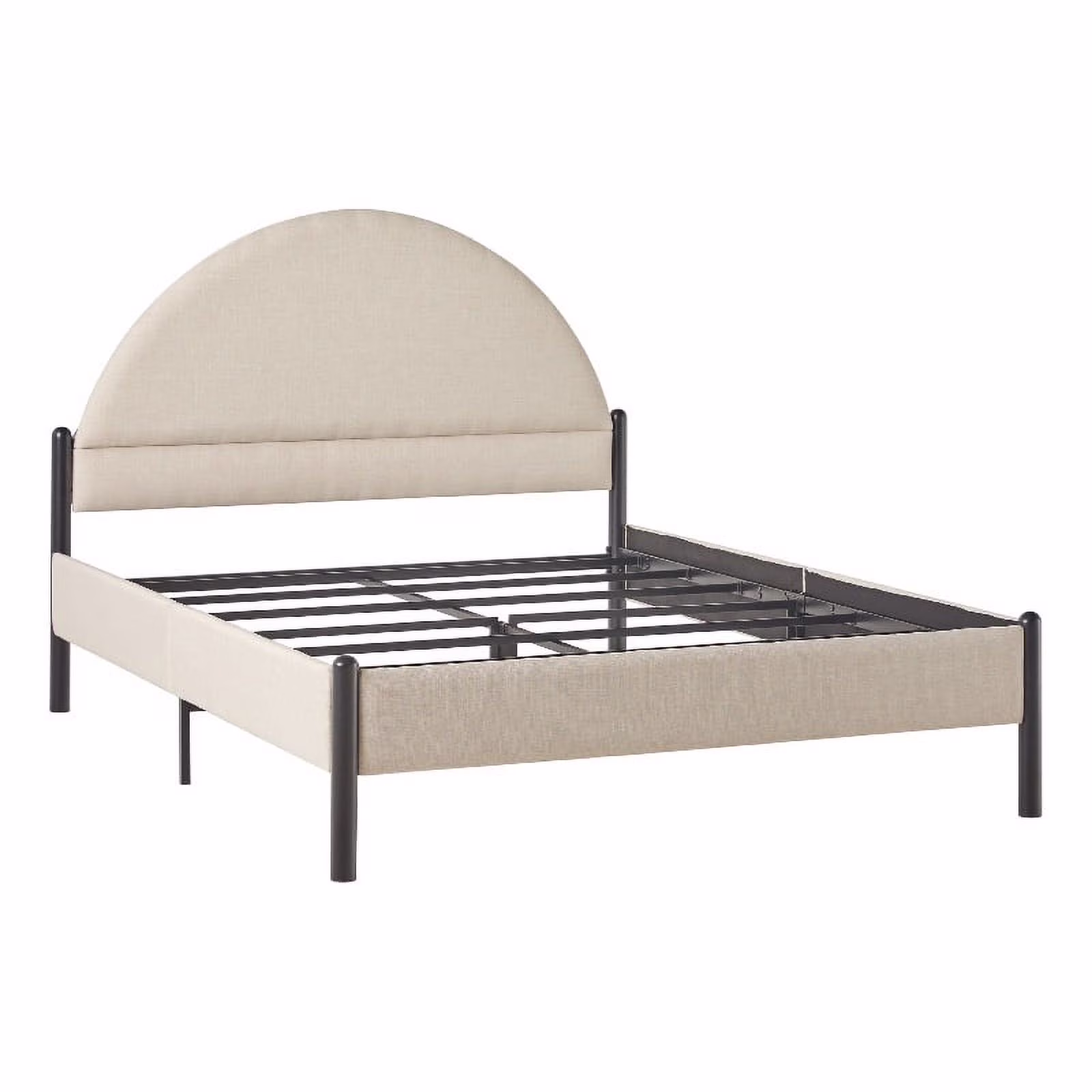 Pemberly Row Upholstered Metal Queen Bed with Arched Headboard in Oatmeal