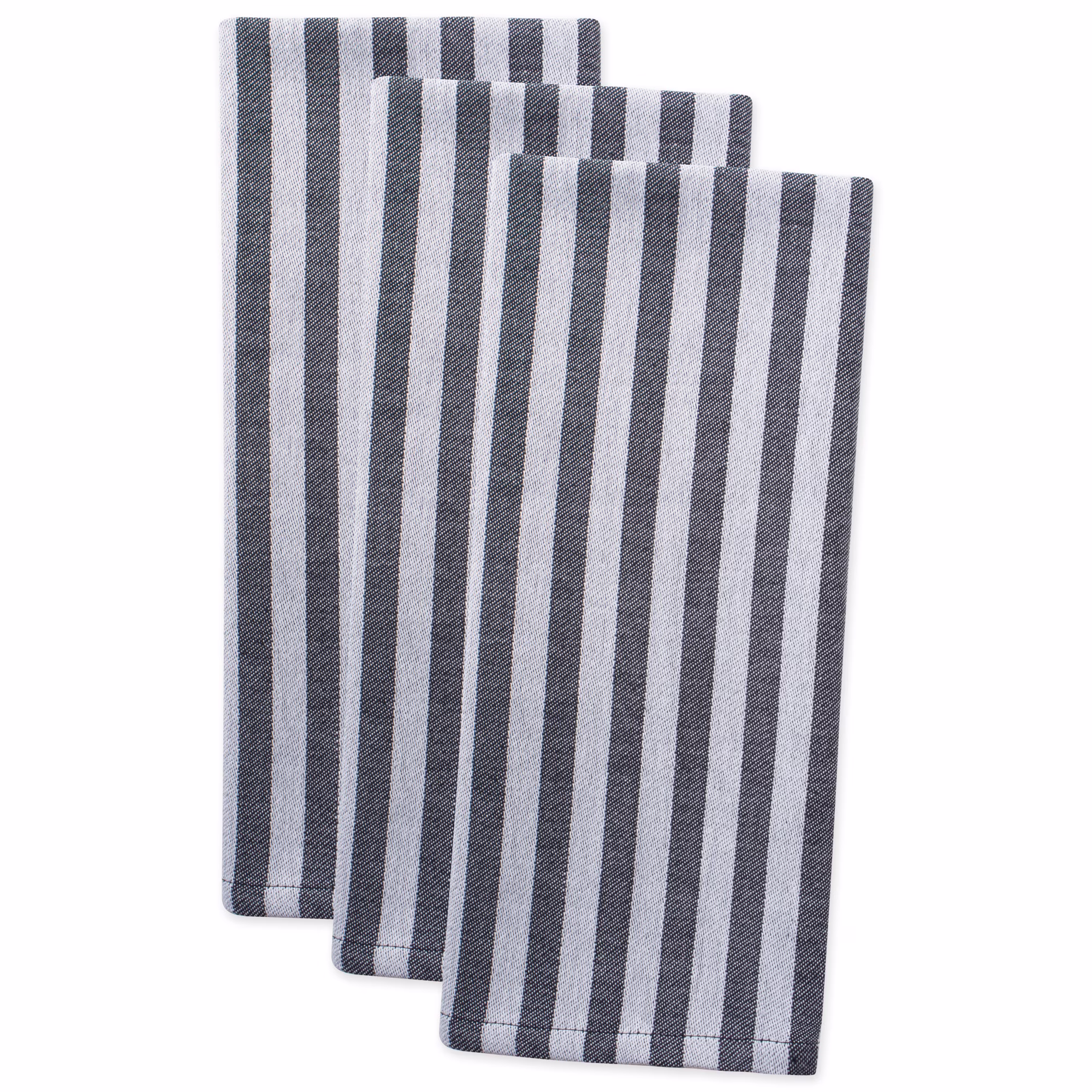 CC Home Furnishings Set of 3 Black and White Stripe Patterned Rectangular Dishtowels 28