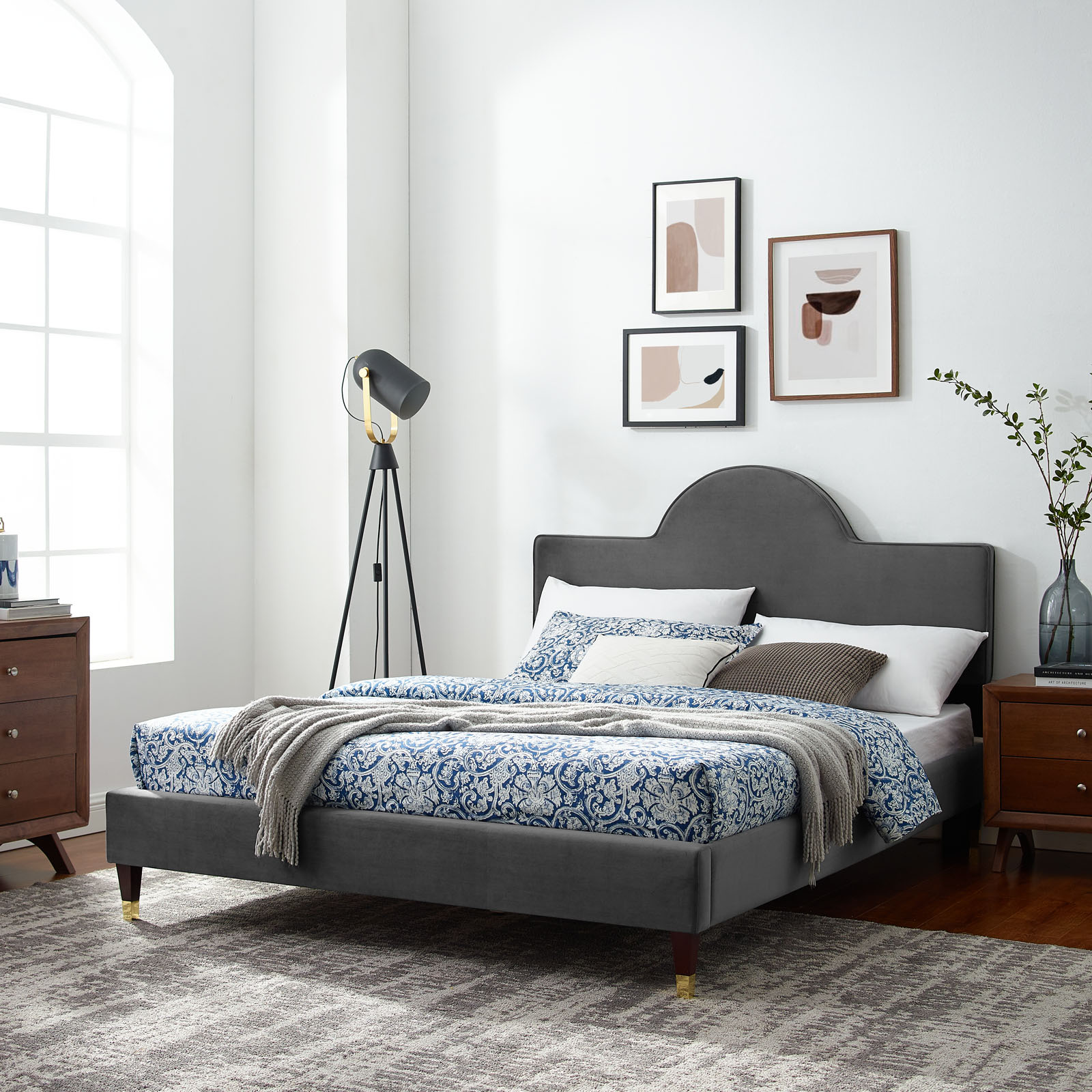 Modway Aurora Performance Velvet King Bed in Charcoal