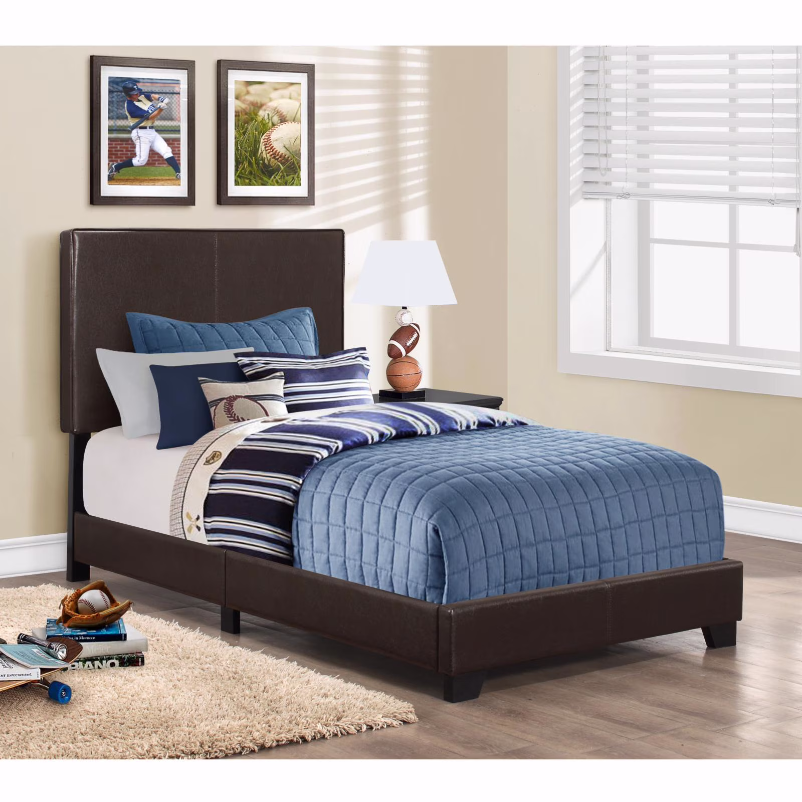 Monarch Specialties Bed Twin Size/Dark Brown Leather Look