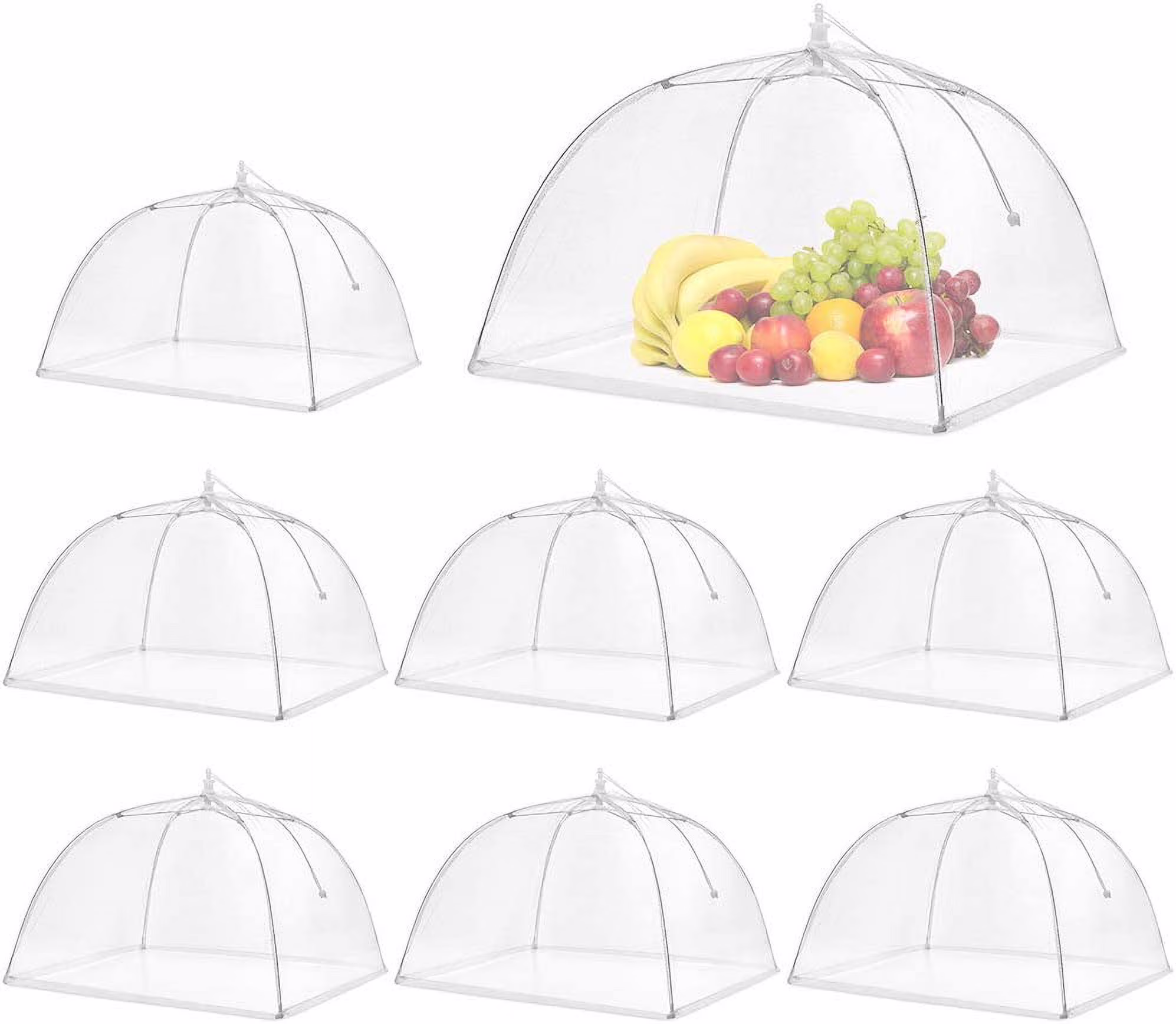 Pop-Up Mesh Screen Food Cover Tent Umbrella, SPANLA 8 Pack Food Cover Net for Outdoors, Screen Tents, Parties Picnics, BBQs, Reusable and Collapsible Reusable and Collapsible,17 Inches M-White
