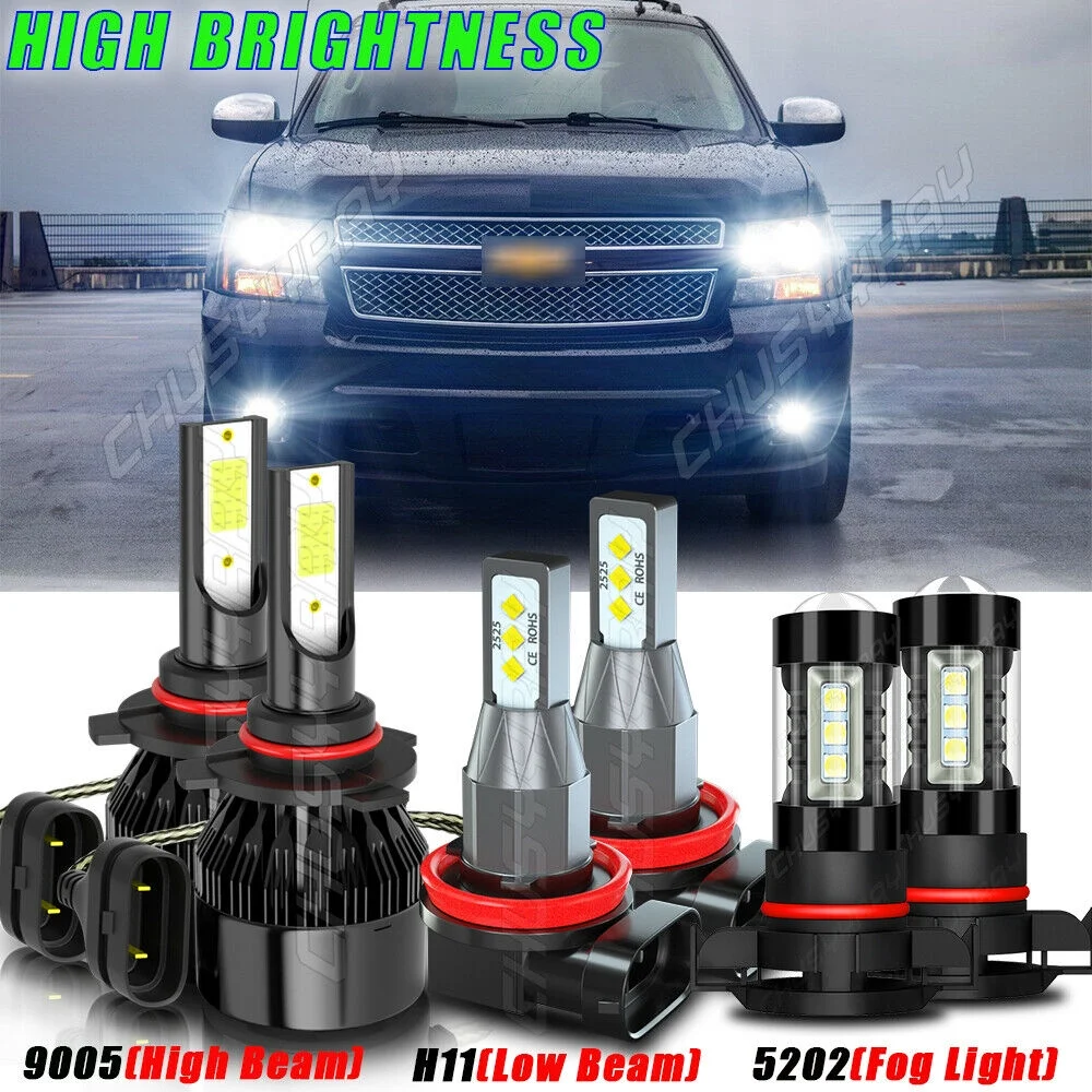 Super Bright White LED Headlight High-Low Fog Light Bulbs for 2007-2013 Chevrolet Avalanche