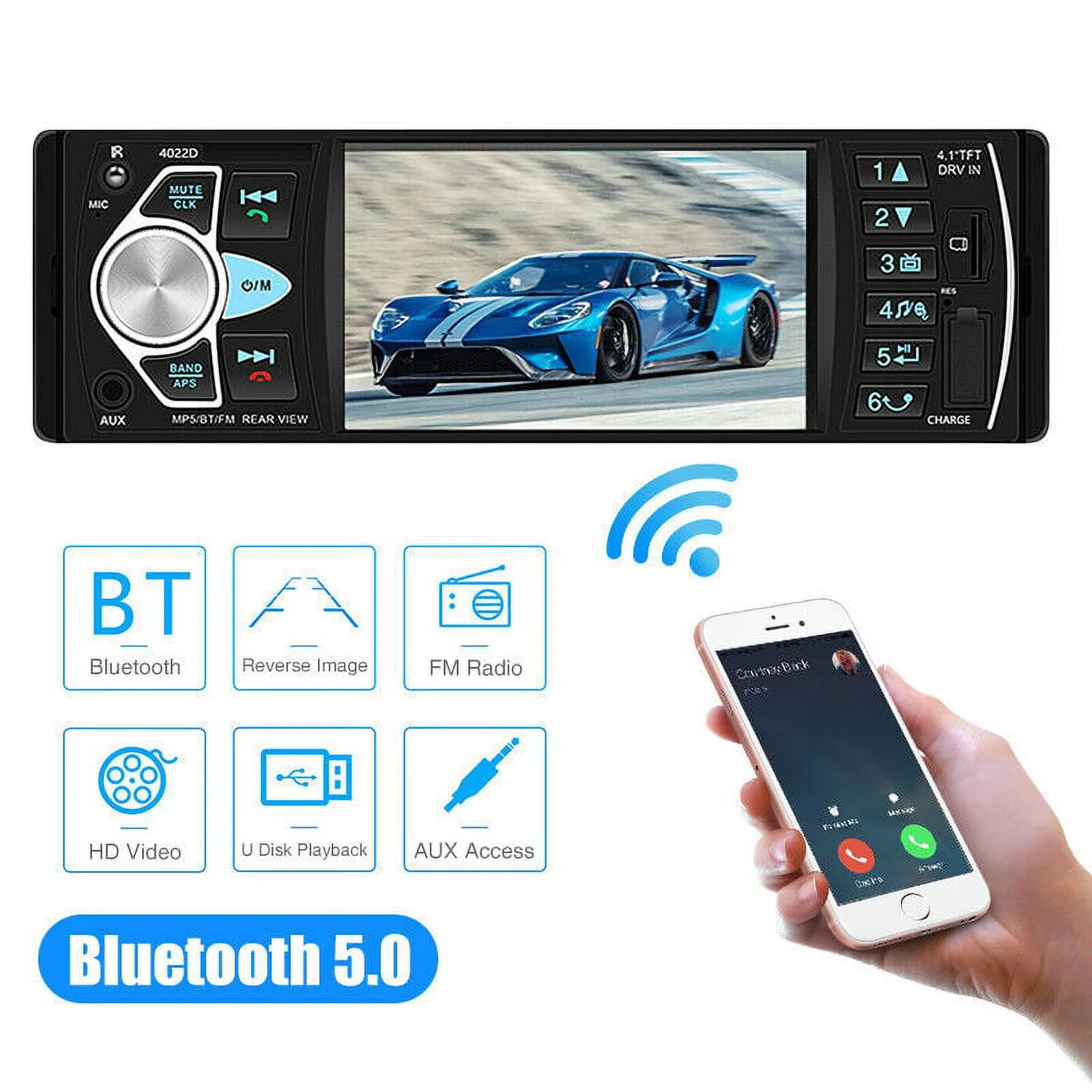 4.1 inch Car Radio Player FM Radio Music Display 1080P High Definition Display USB MP5 Player with Remote Control