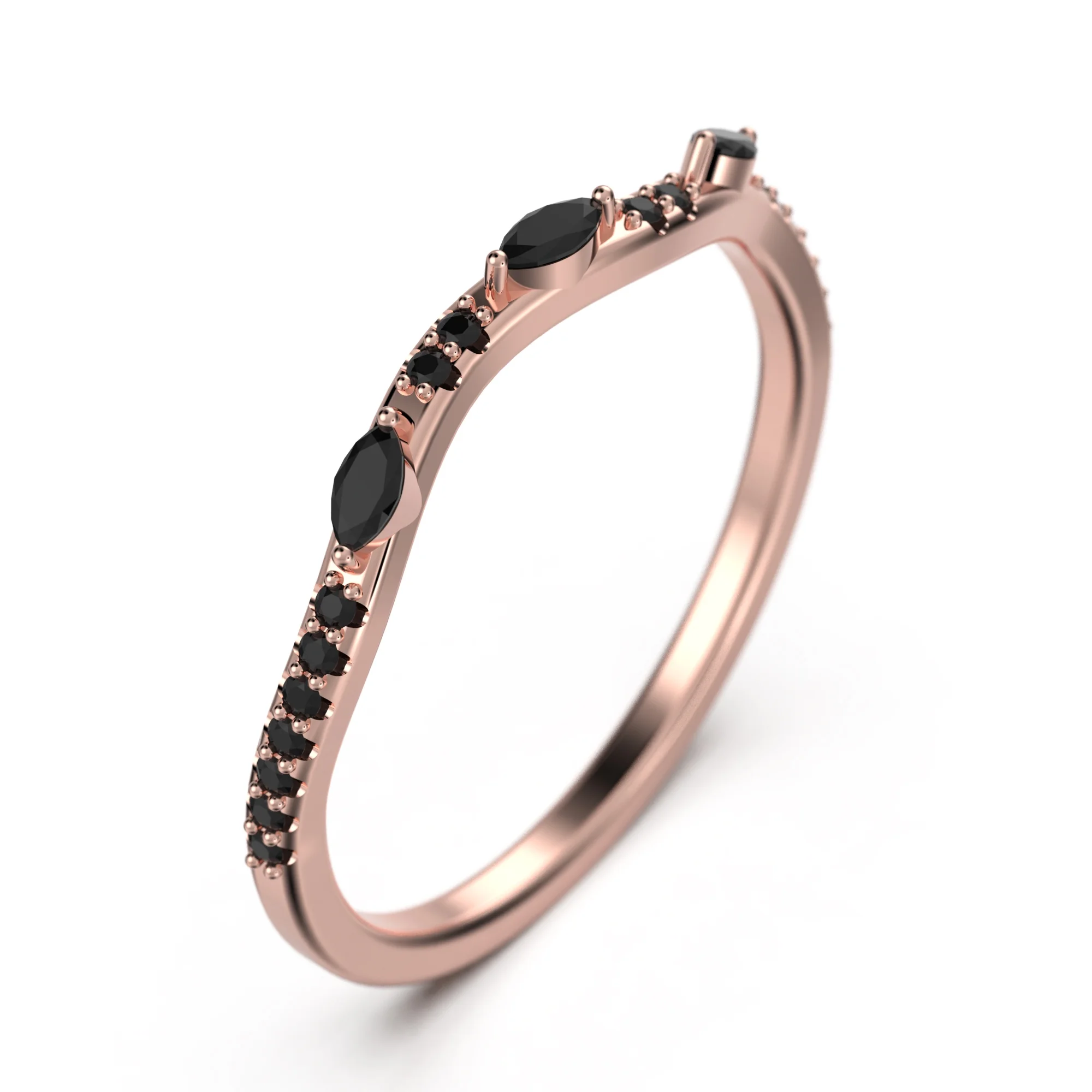 0.48ct Marquise and Round Black Diamond Moissanite 10K Rose GoldWedding Band