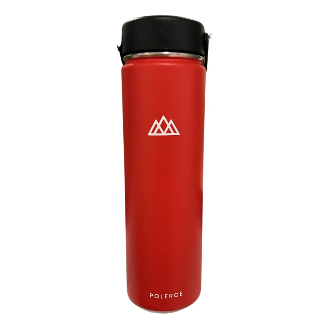 Vacuum Insulated Bottle - Stainless Steel Double Wall Thermally Insulated Flask with Flex Cap - 21 oz - Red- by Polerce