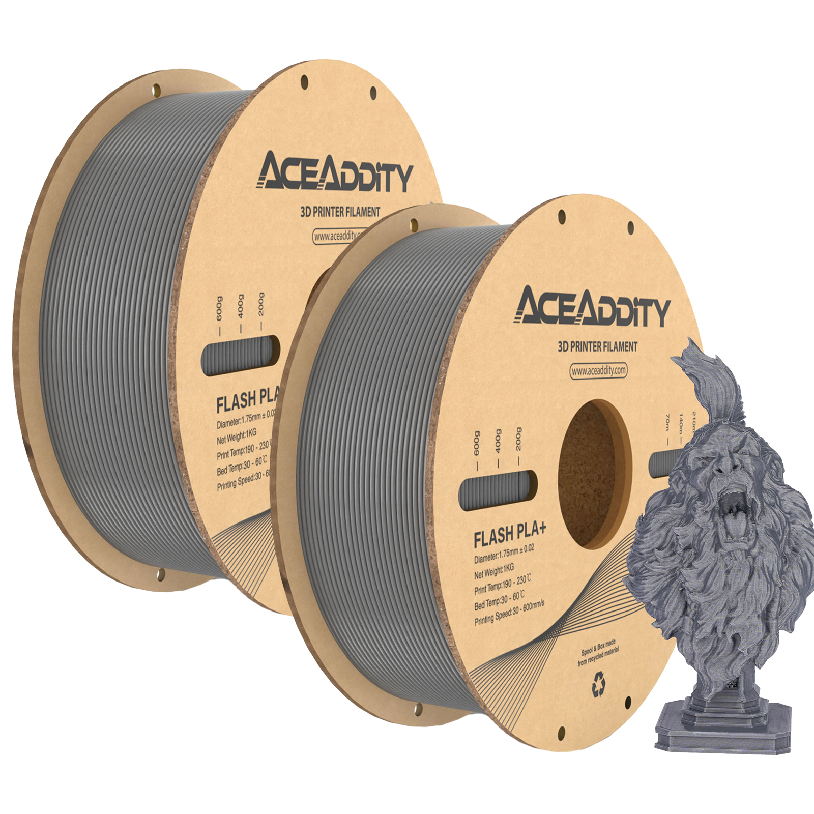 Aceaddity 3D printing supplies,2 Rolls Dimensional +/-0.02mm 2 Printer Pla+ 1.75mm Spool Suitable Most - Silver Eco-friendly Spool Of 3d Suitable Most Of 3d Material Eco-friendly 3d Hines