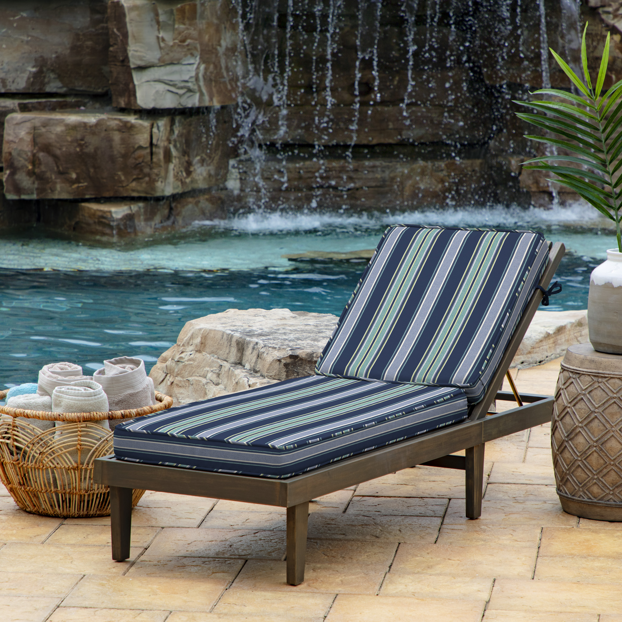 Arden Selections ProFoam 72 x 21 in Outdoor Chaise Cushion Cover, Sapphire Aurora Blue Stripe